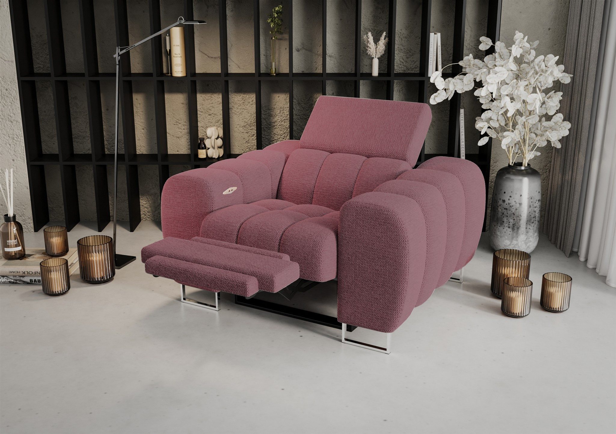 Fun Möbel Relaxsessel Sessel Designersessel BASTIEN RELAX in Stoff (Rundumbezug, in vier verschiedenen Stoffen erhältlich), elektrisch einstellbaren Kopf- und Fußstützen
