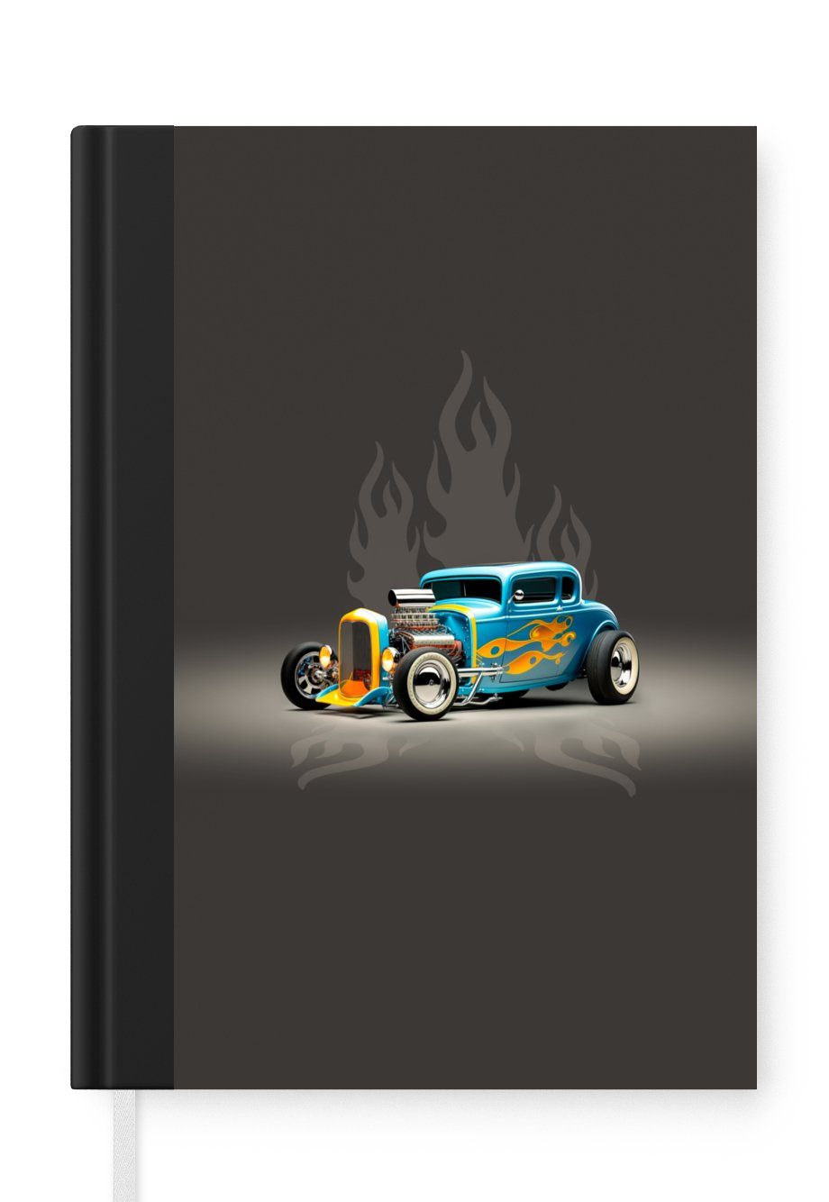 MuchoWow Notizbuch Auto - Oldtimer - Flammen - Blau, Journal, Merkzettel, Tagebuch, Notizheft, A5, 98 Seiten, Haushaltsbuch