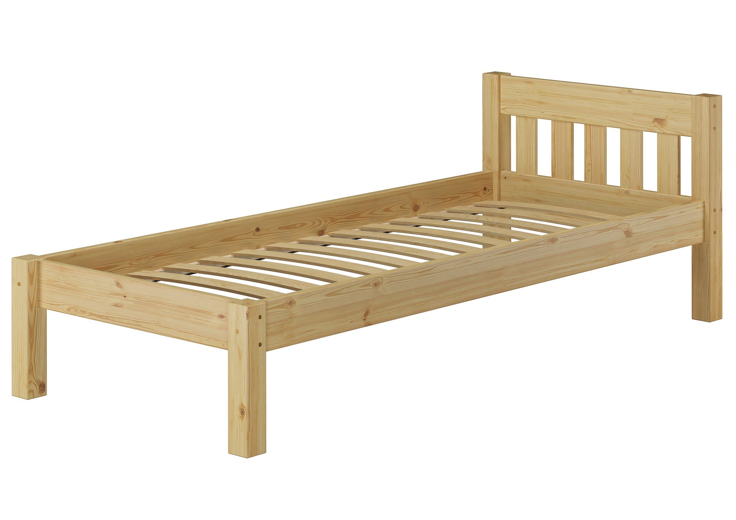 ERST-HOLZ Massivholzbett Schönes Einzelbett 100 x 200 cm Futonbett Holzbett Kiefer Massiv, Kiefer farblos lackiert