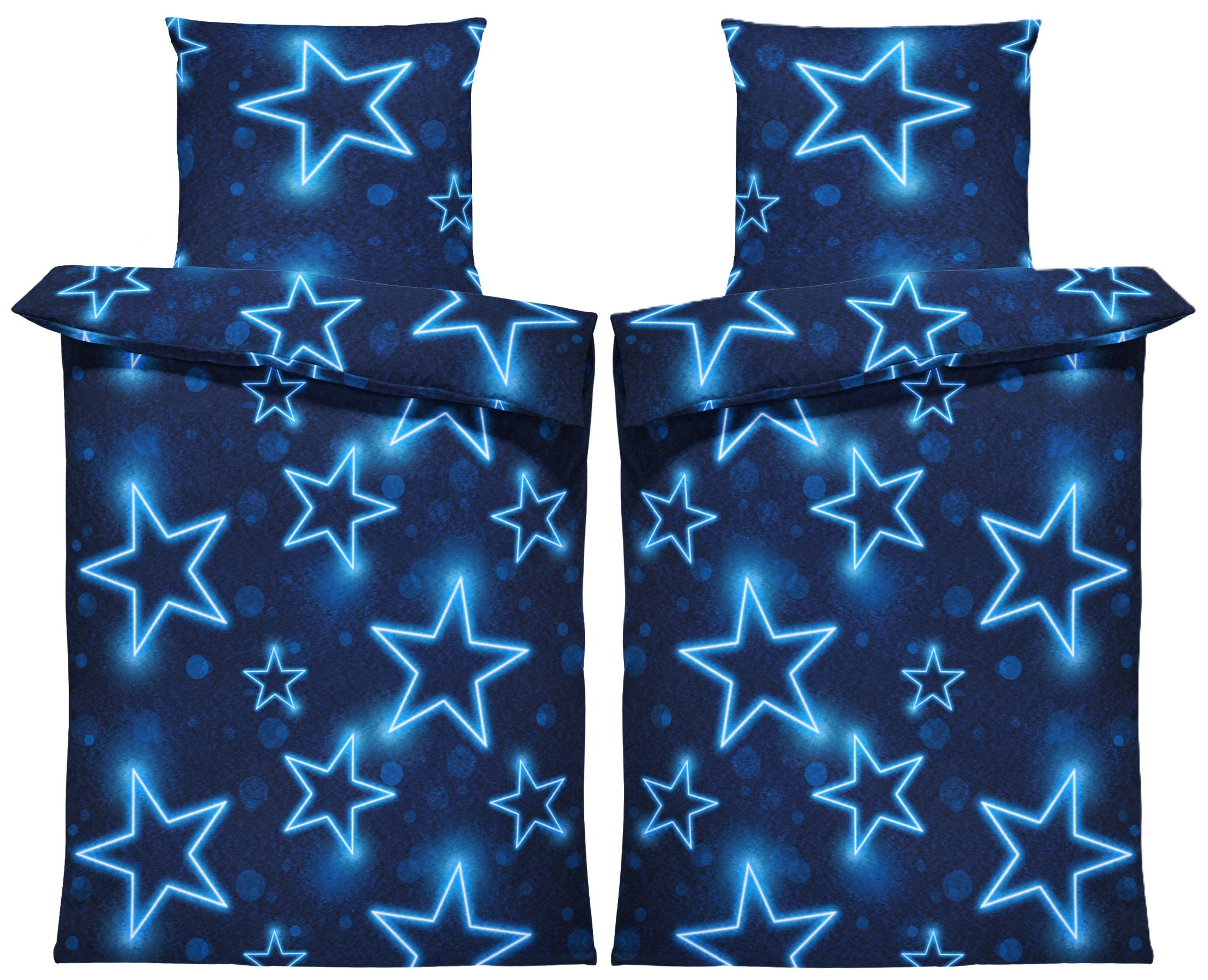 One Home Bettwäsche Winter Thermofleece, Fleece, 4 teilig, Sterne leuchtoptik, kuschelig flauschig warm weich Modern