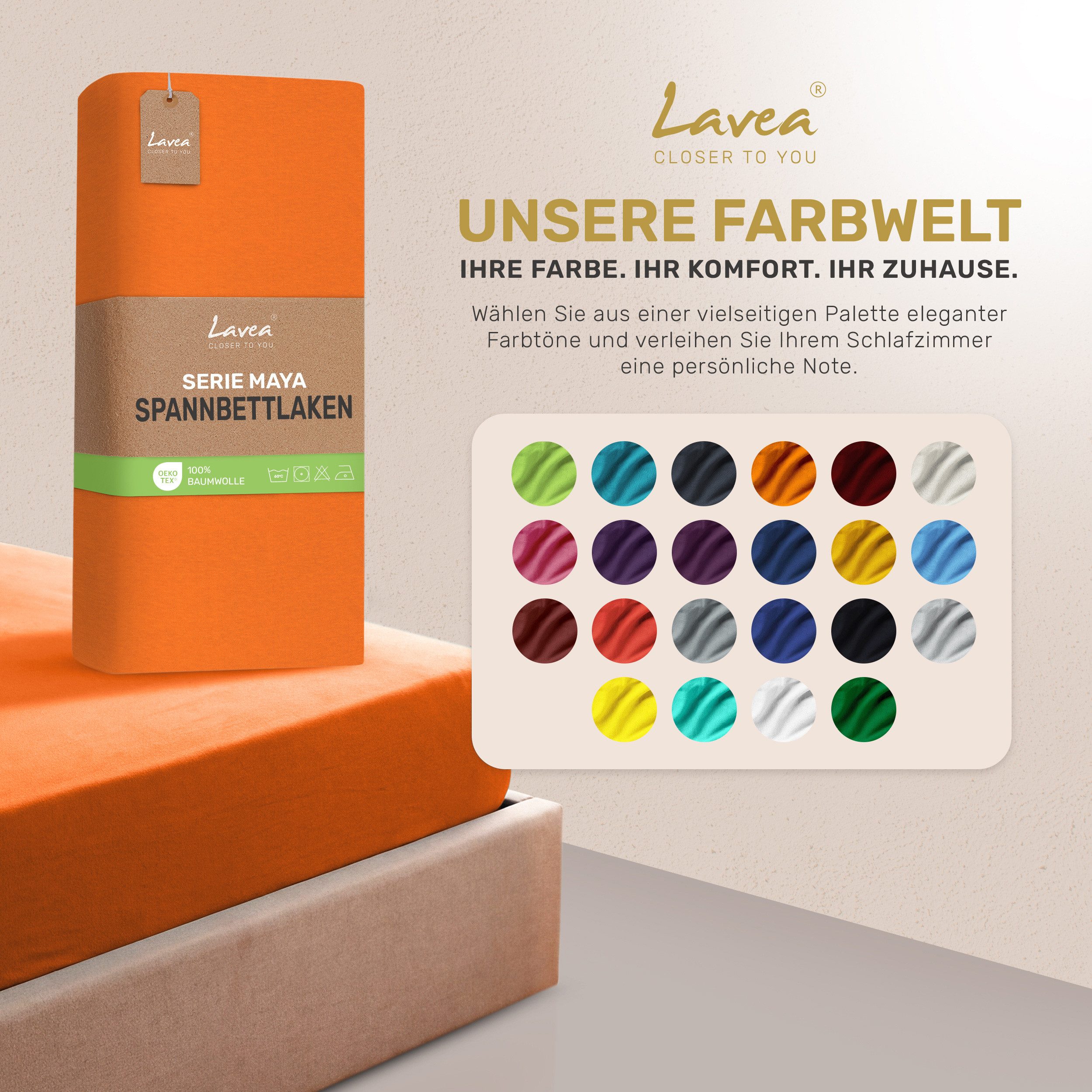 Lavea Spannbettlaken Bettlaken Maya, 180x200cm, 200x200cm, 140x200cm, 160x200cm, 100% Baumwolle Jersey, Gummizug: rundum, (1 Stück), für Matratzen, Topper, Boxs – Bild 4 von 5