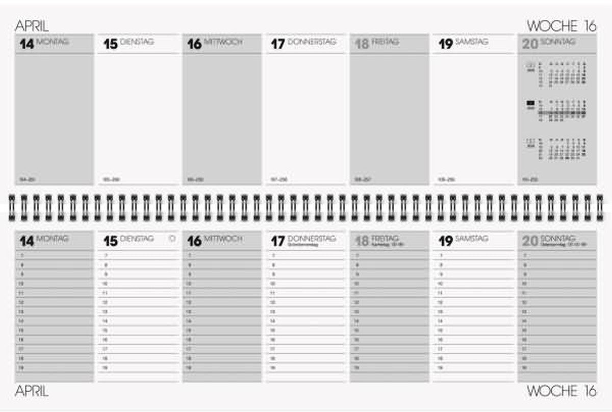 GLOCKEN Schreibtischkalender Querkalender 42x13,7cm 1 Woche/2 Seiten grau Kalendarium 2025.