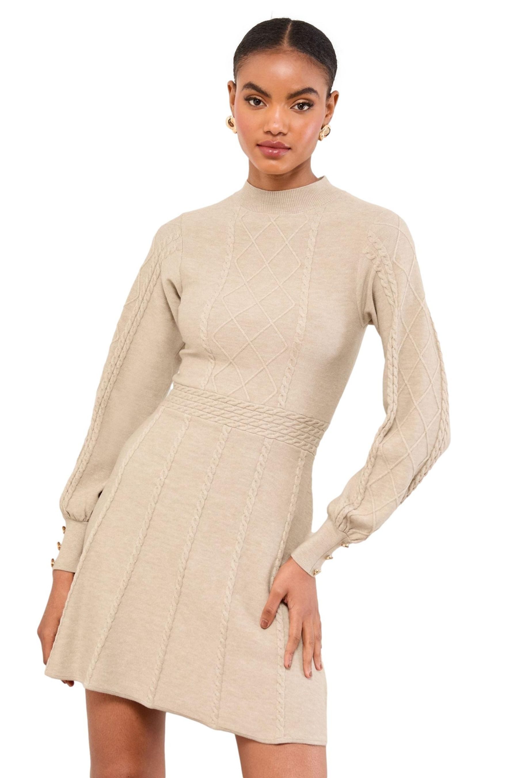 LIPSY Minikleid Lipsy Langärmeliges Kleid im kleinen Rautenstrick (1-tlg)