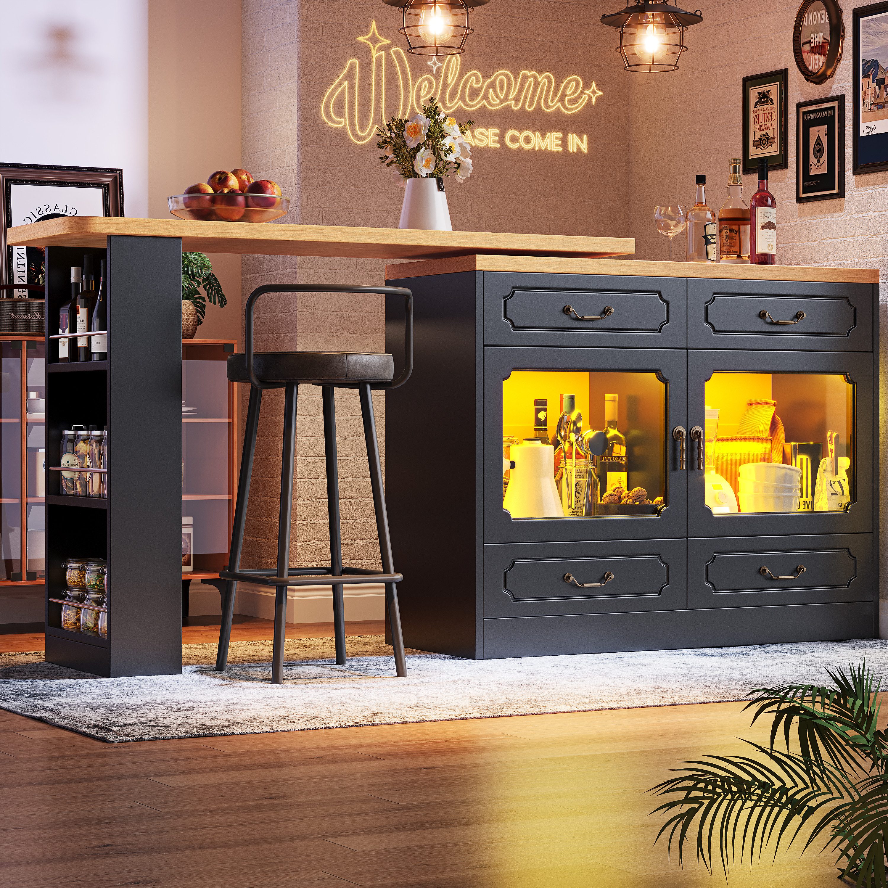 MODFU Bartisch mit LED und Stauraum (für Wohnzimmer, Schlafzimmer & Esszimm günstig online kaufen