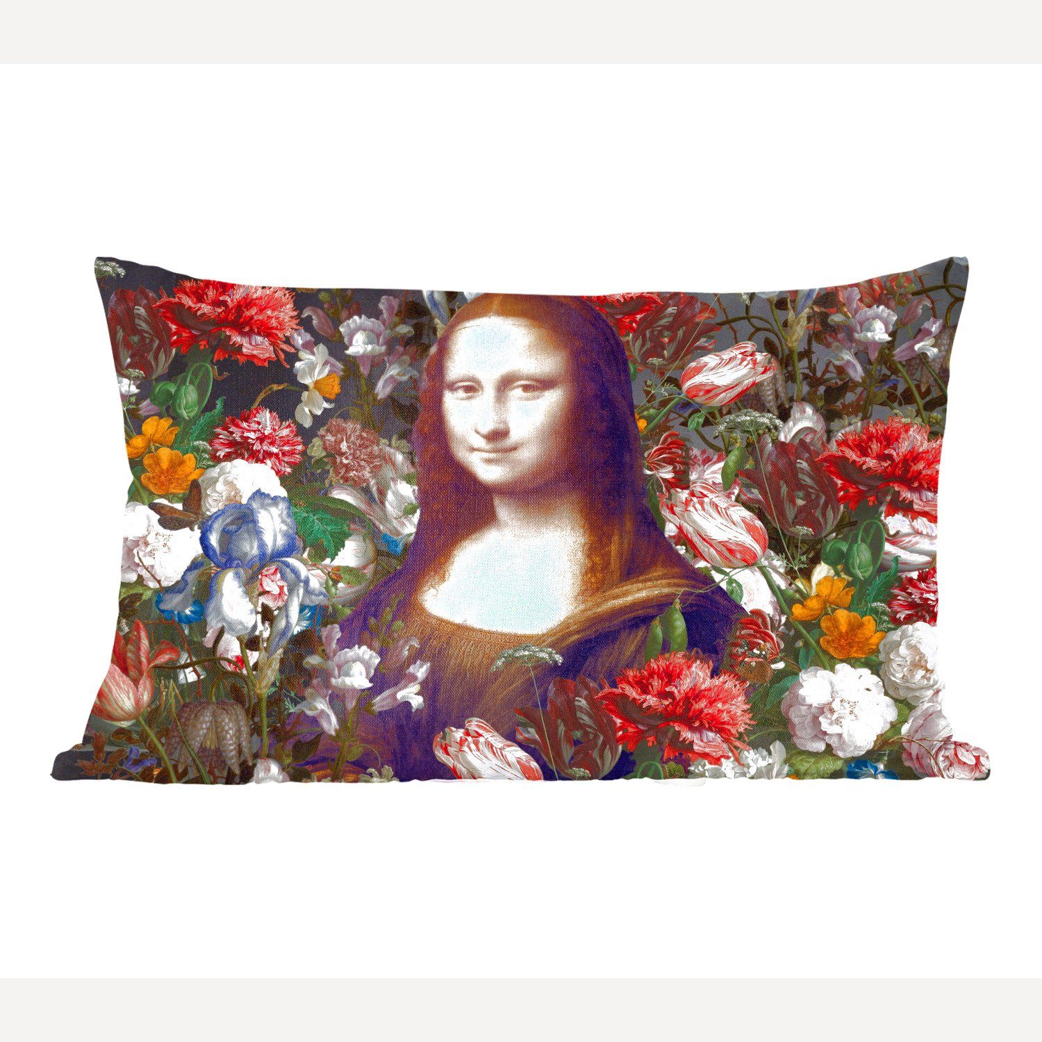 Dekoration, - Wohzimmer Leonardo Lisa Vinci Dekokissen Blumen, - Dekokissen mit Mona Füllung, da Schlafzimmer MuchoWow Zierkissen,