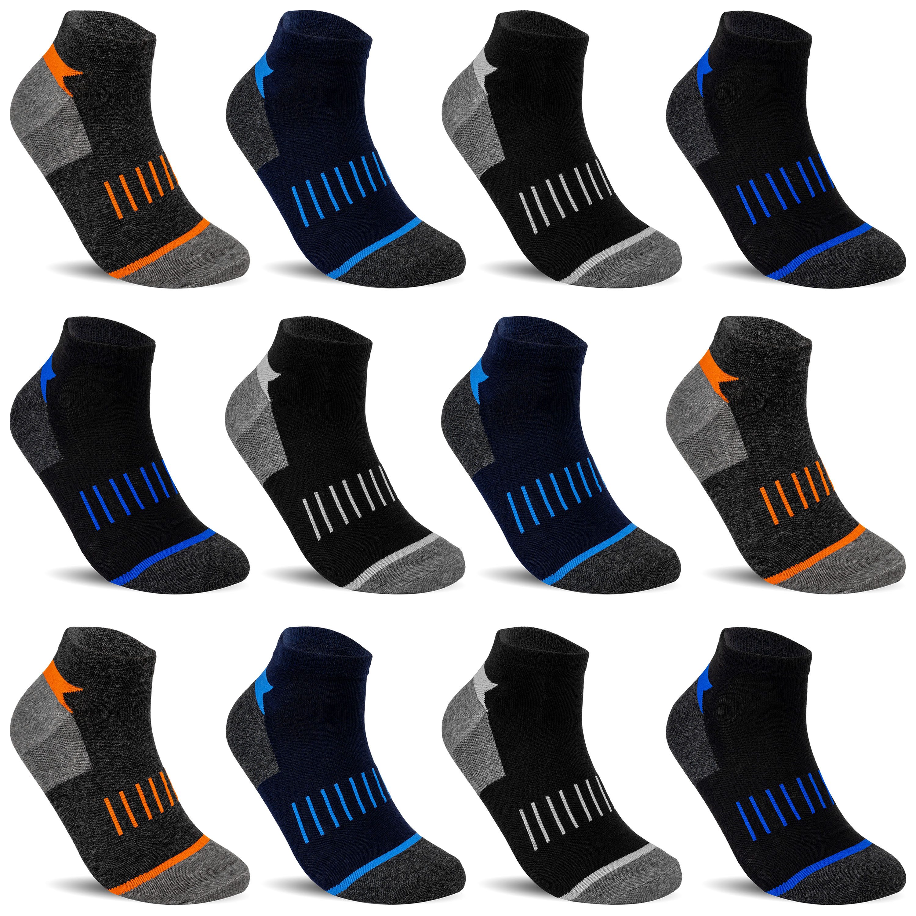 Sneakersocken 12 Paar Sneaker Socken Herren & Damen Mehrfarbig Baumwolle Freizeit