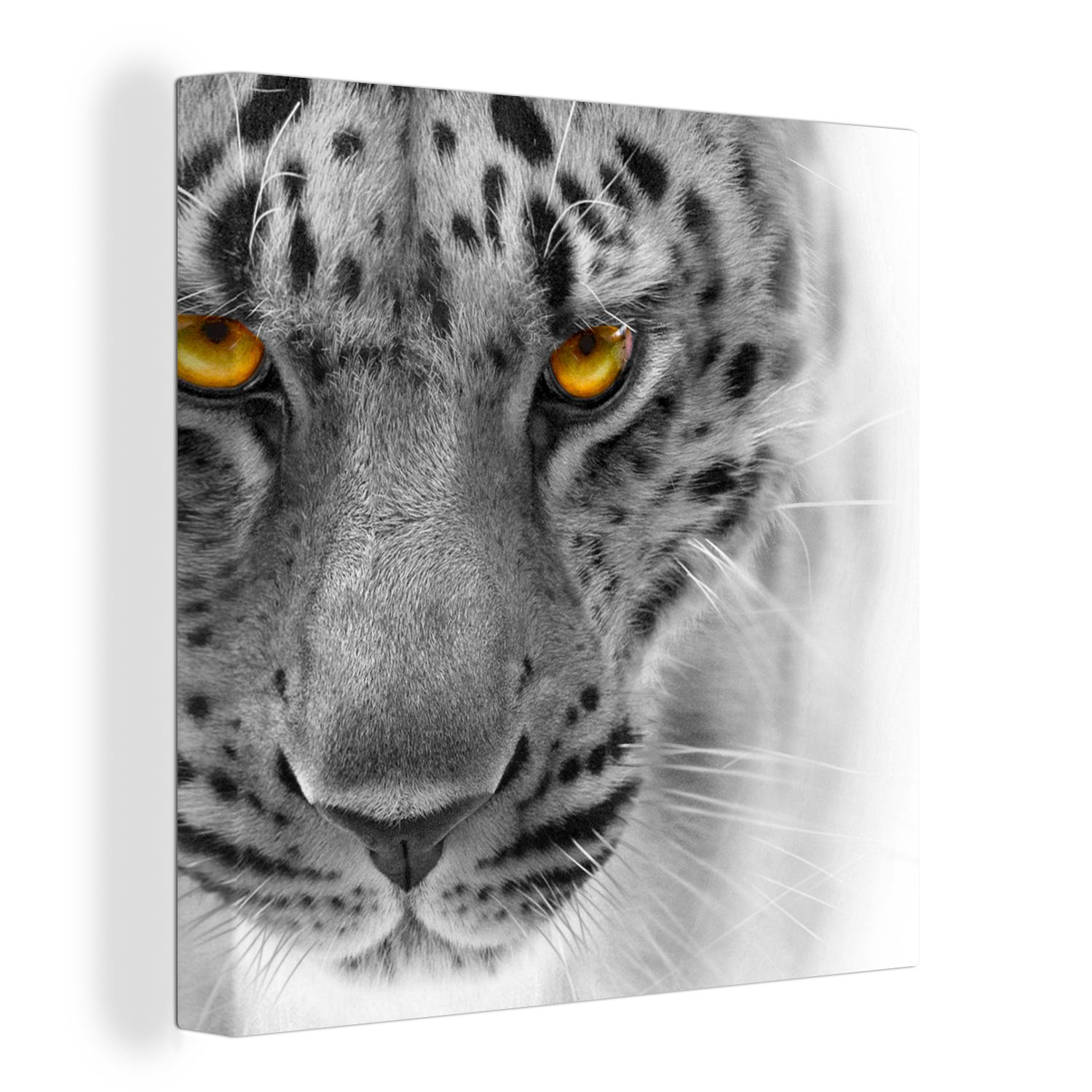 OneMillionCanvasses® Leinwandbild Leopard - Augen - Schwarz - Weiß, (1 St), Leinwand Bilder für Wohnzimmer Schlafzimmer