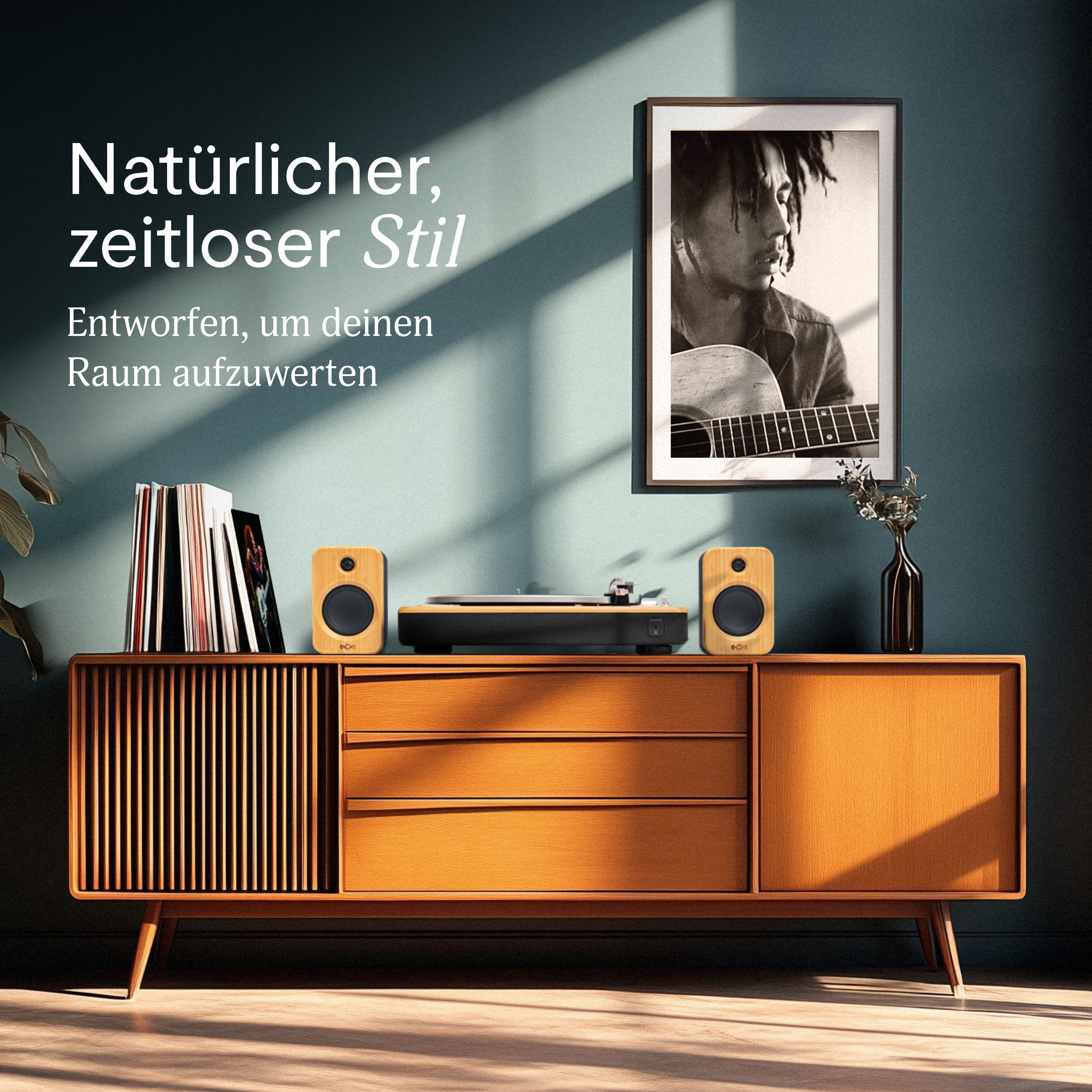 House of Marley EM-JT005-SB Stir It Up Wireless 2 Turntable Plattenspieler (Riemenantrieb, Bluetooth® Wireless, Bluetooth 5.3, Bambus-Design, integrierter Vorverstärker)