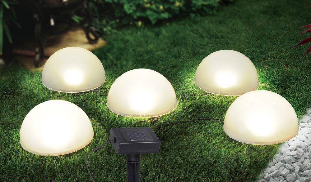 Steck Garten Halb Weg verbaut, fest Kugel Warmweiß, Gartenleuchte, LED Leuchten 5er Globo LED-Leuchtmittel Solar Set