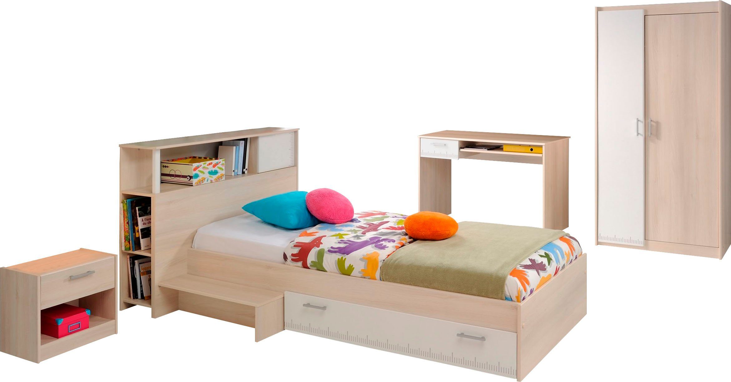 Parisot Jugendzimmer-Set »Charly«, (Set, 6-St., Schrank, Bett, Regal,  Nachttisch, Schreibtisch)