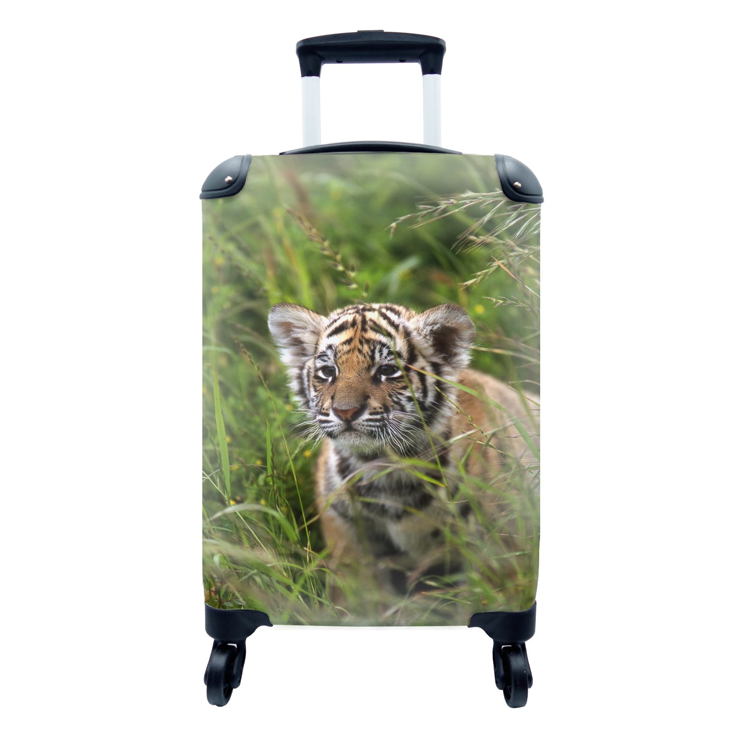 MuchoWow Handgepäckkoffer Bengalischer Tiger - Gras - Pflanzen, 4 Rollen, Reisetasche mit rollen, Handgepäck für Ferien, Trolley, Reisekoffer