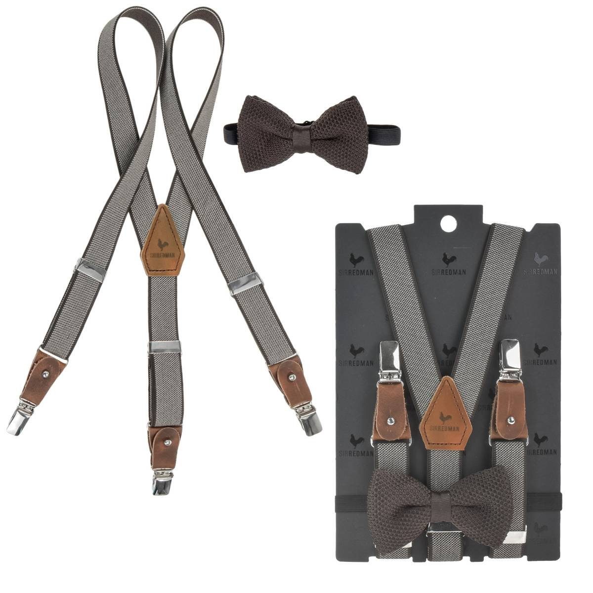 80cm Kids lang Sir mit Hosenclips, Kinderhosenträger Redman Set Hosenträger (Set) Brave im Brownie mit Fliege,