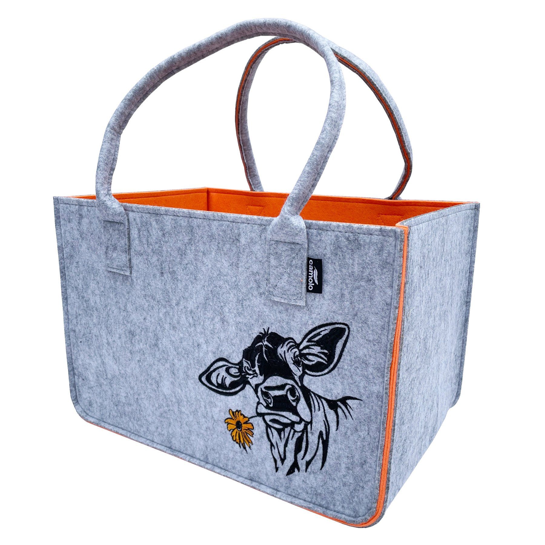 Camolo Tragetasche Filz Einkaufstasche COW Orange Einkaufskorb Shopping Tasche