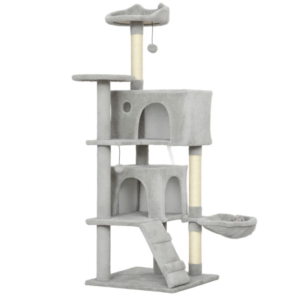 MIBODE Kratzbaum-Liegemulde Katzenkratzbaum 140cm mit Höhlen, Hängematte, Leiter & Plattformen