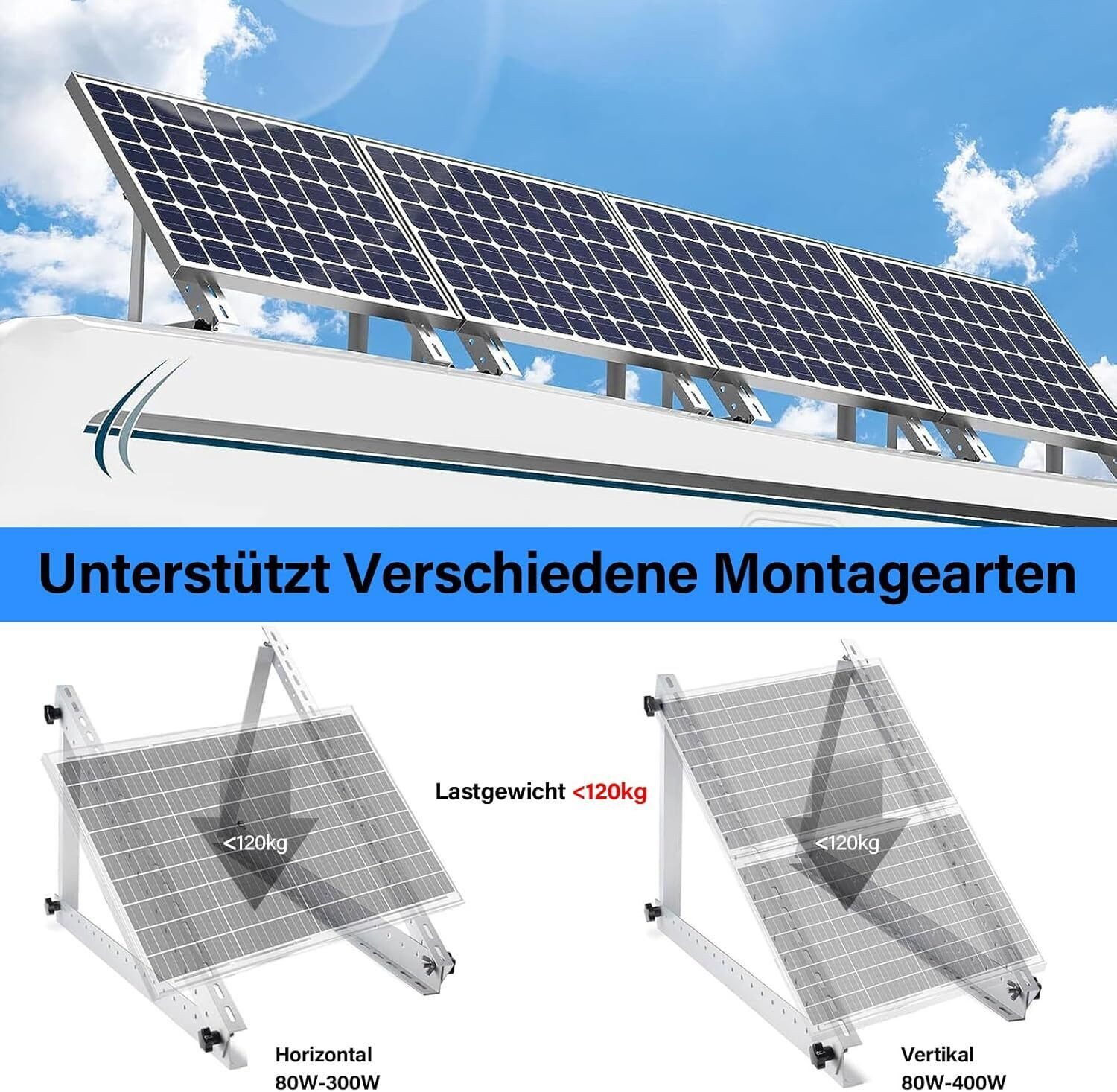 GLIESE Solarmodul-Halterung Balkonkraftwerk Halterung bis 118cm Solarmodul Flachdach, (bis 46 Zoll, 8-tlg., 4-teiliges Set, halterung für balkonkraftwerk) – Bild 5 von 5