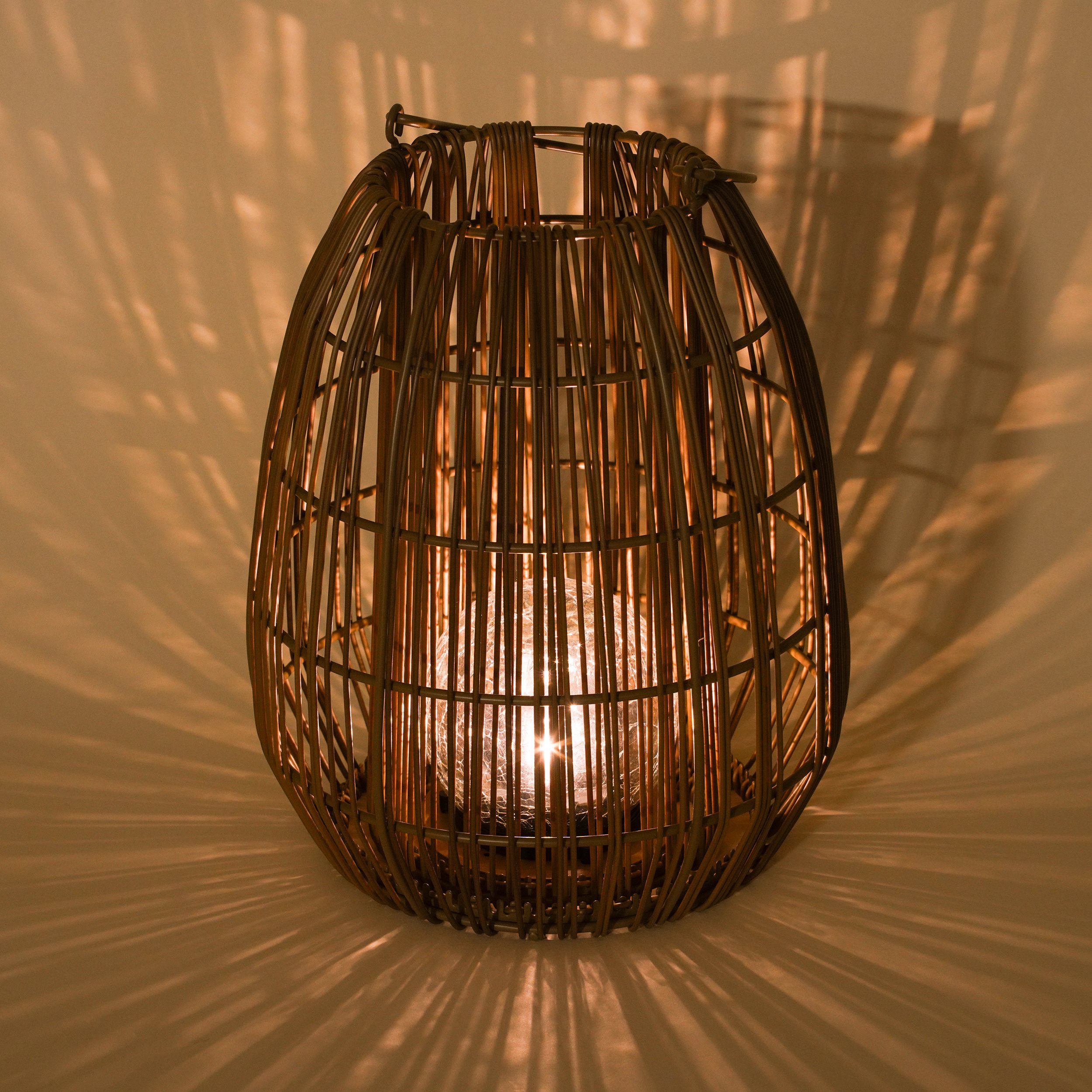 esotec LED Windlicht Solarleuchte Rattan Isabella 23x28cm warmweiß outdoor außen 102281, LED fest integriert