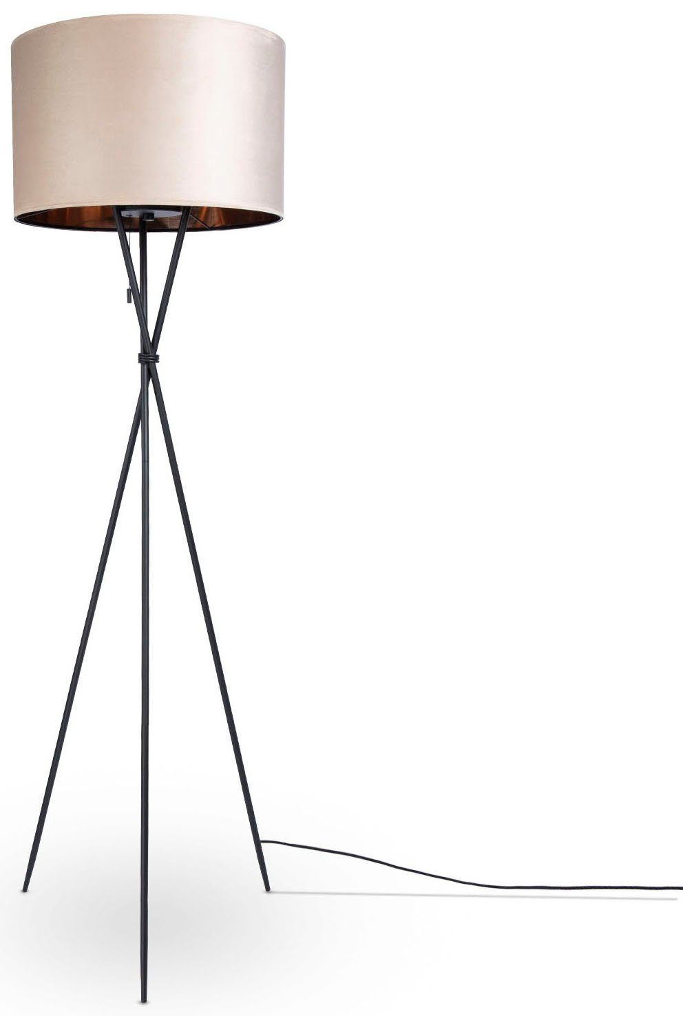 Paco Home E27 177,5cm Höhe Filigran Kate Color, Dreibein Leuchtmittel, Standleuchte uni Stehlampe Velour Wohnzimmer ohne