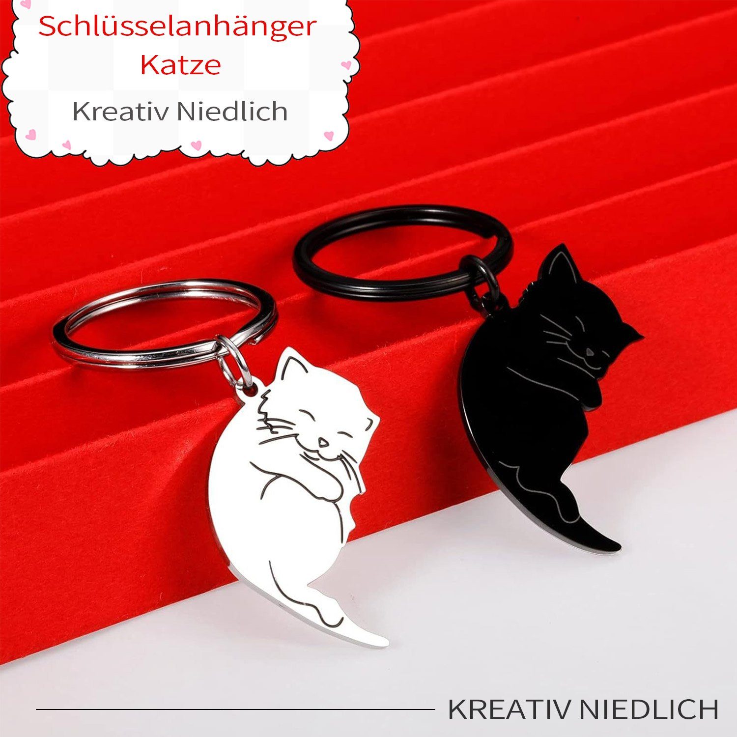 MAGICSHE Schlüsselanhänger Pärchen Geschenk Niedliche Stahlfarbe Katze