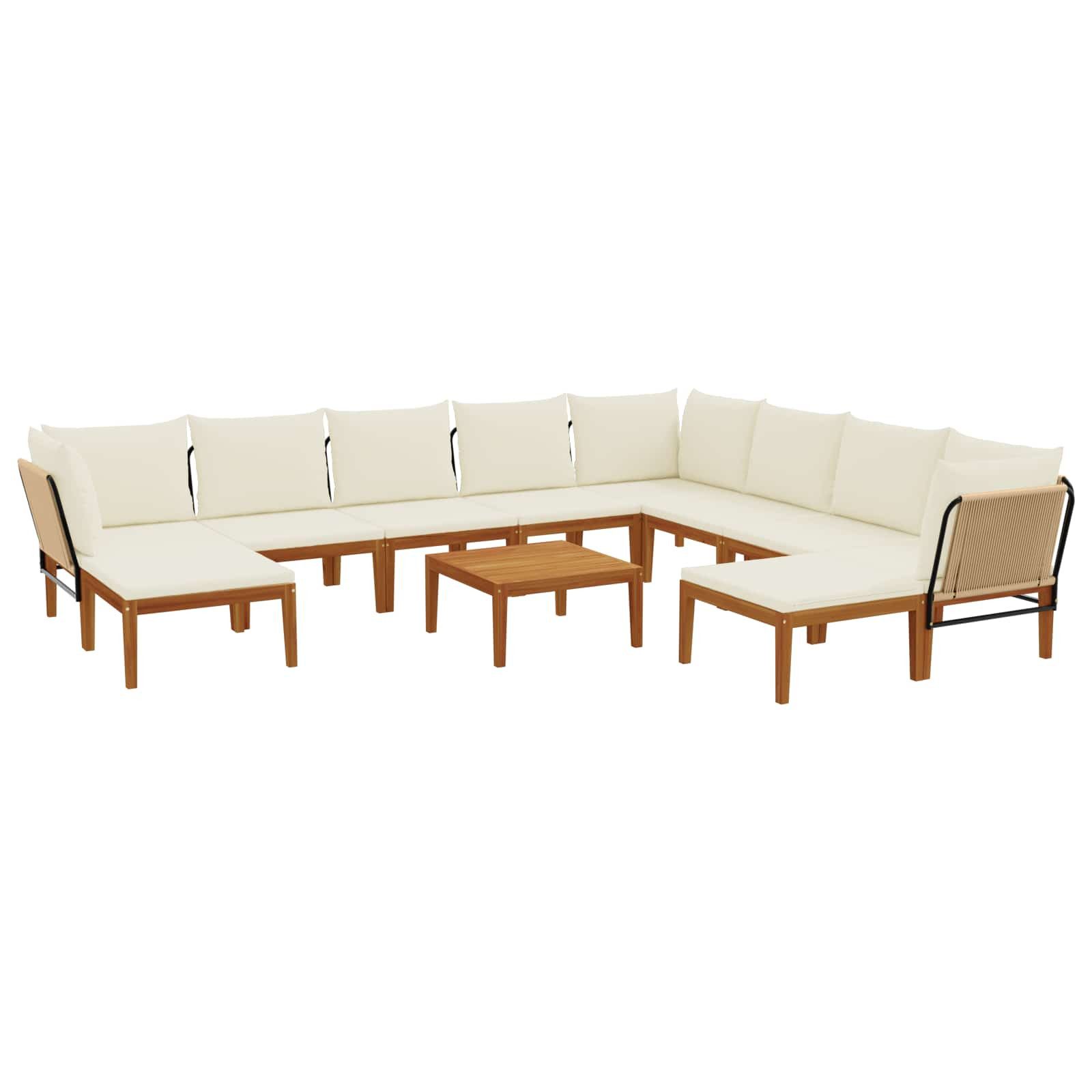 vidaXL Sofaelement 11 Stk. Massives nholz & Seil Natur (11 St)