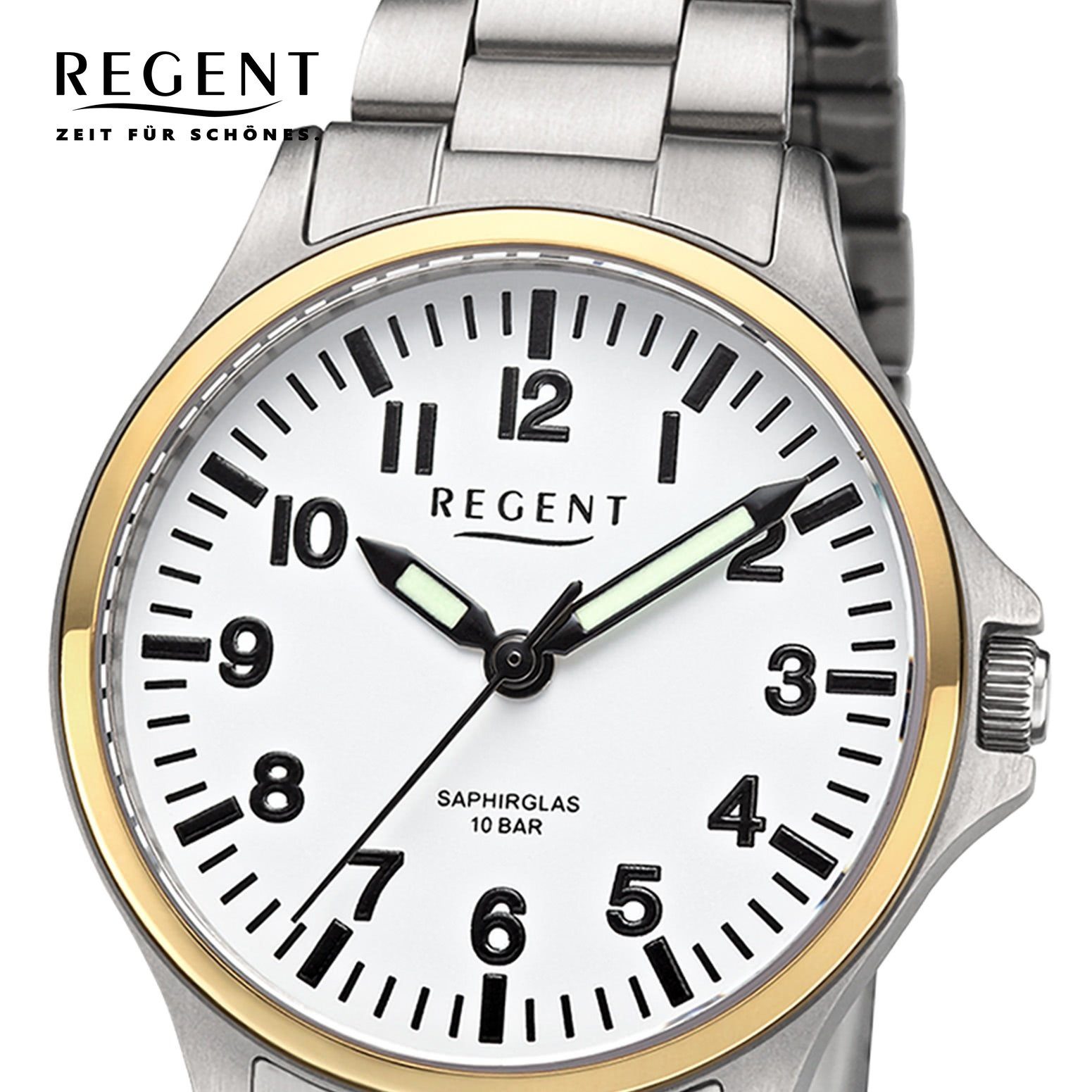 Armbanduhr Damen (ca. rund, Metallarmband Armbanduhr Regent groß Regent Damen 32mm), extra Analog, Quarzuhr