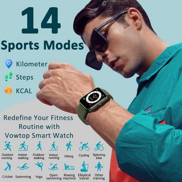 Vowtop Smartwatch (1,69 Zoll, Android, iOS), Blutsauerstoff, Herzfrequenz,Schlaf,Fitness-Tracker,Benachrichtigungen