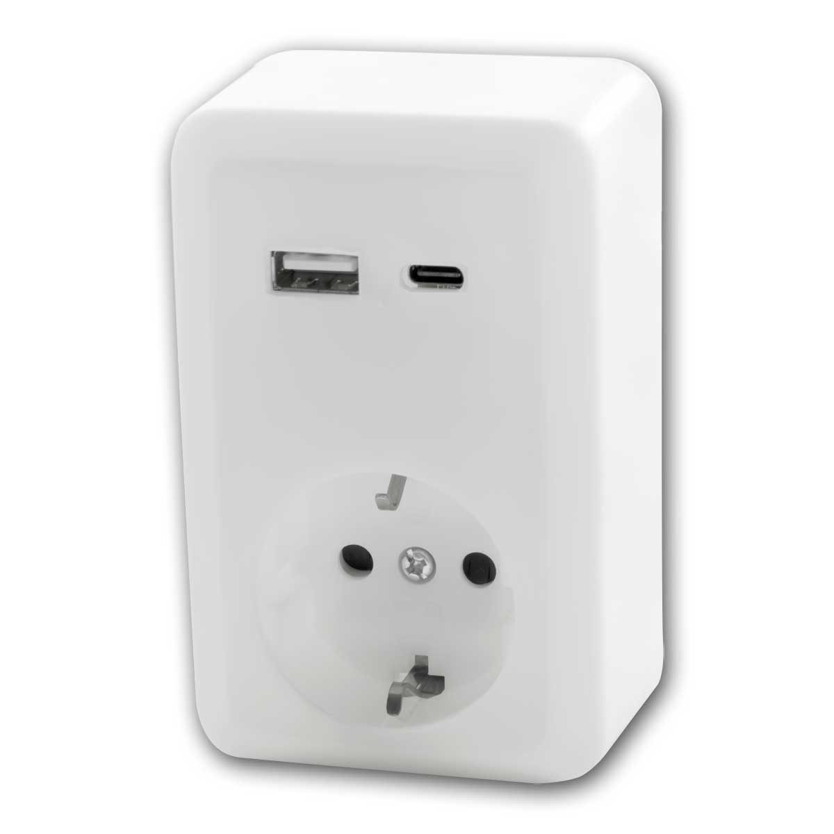 McPower Aufputz-Steckdose FINERY Steckdose mit USB-A&C 250V~/16A weiß Aufput