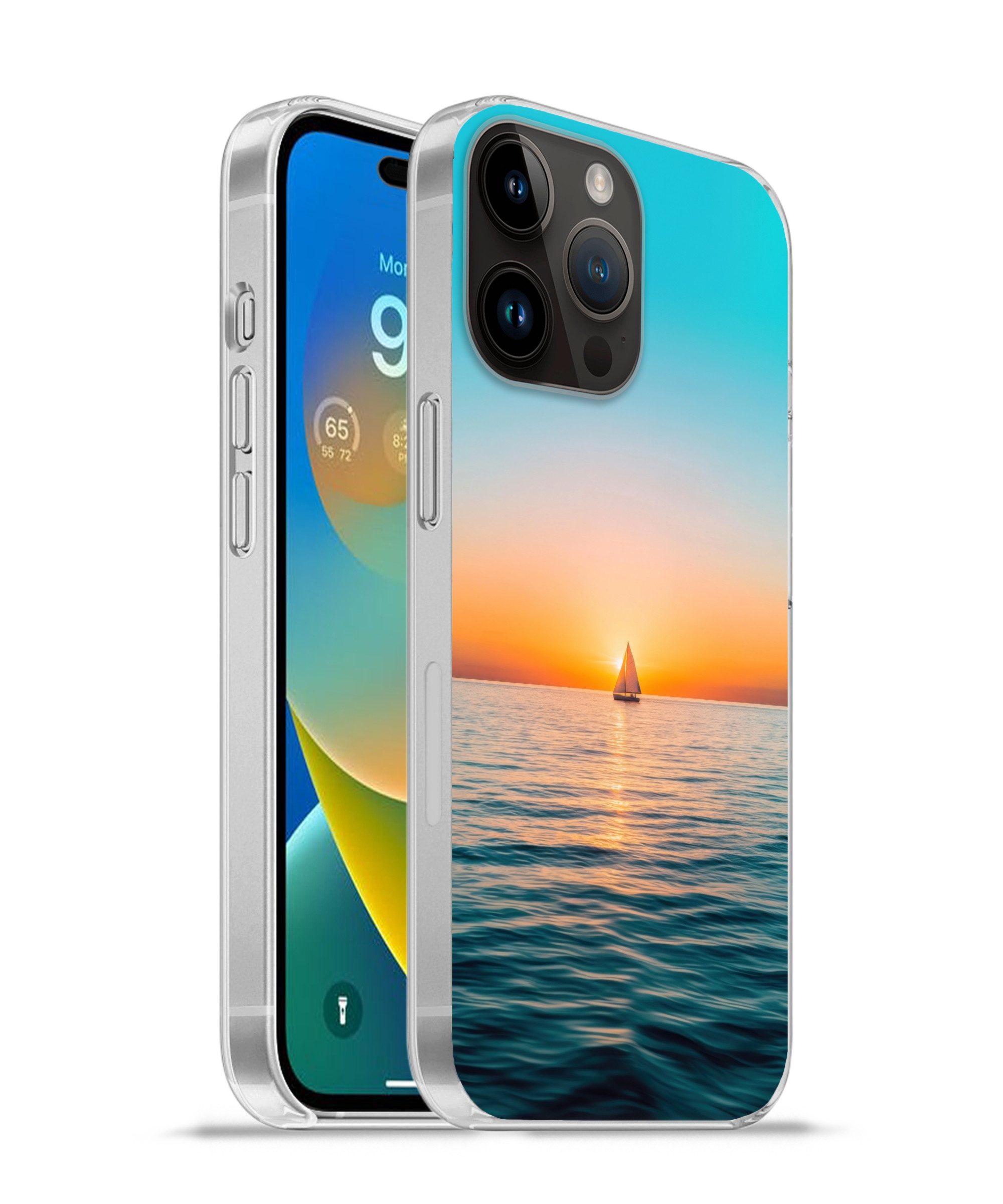 MuchoWow Handyhülle für Apple iPhone 14 Pro Meer - Segelboot - Sonnenuntergang, Smartphone-Bumper, Print, Handy Schutzhülle Dünn