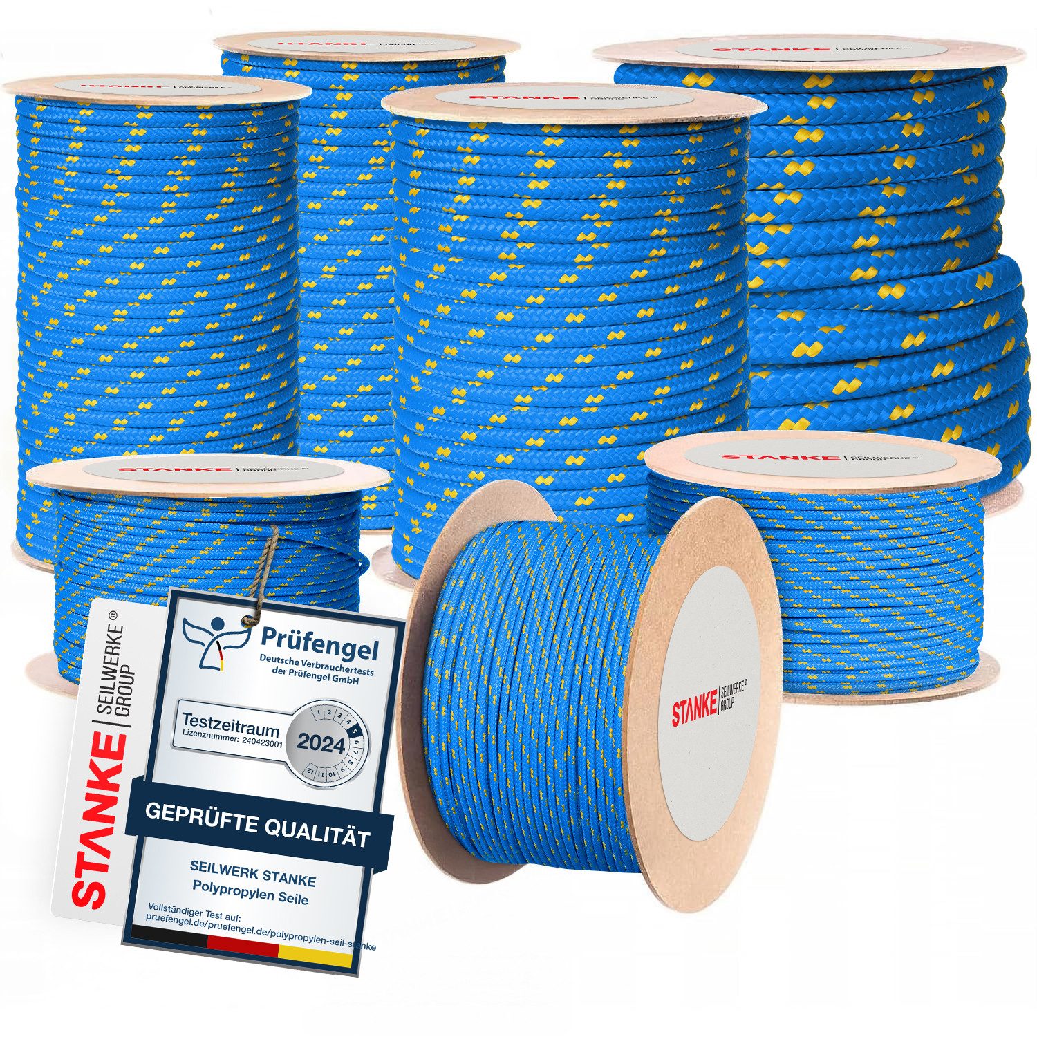 STANKE Seil Polypropylenseil 2 mm - 1 m Blau-Gelb Seil für Garten, Balkon, Dicke Schnur für Transport, Bauwesen, Segelzubehör PP Seil