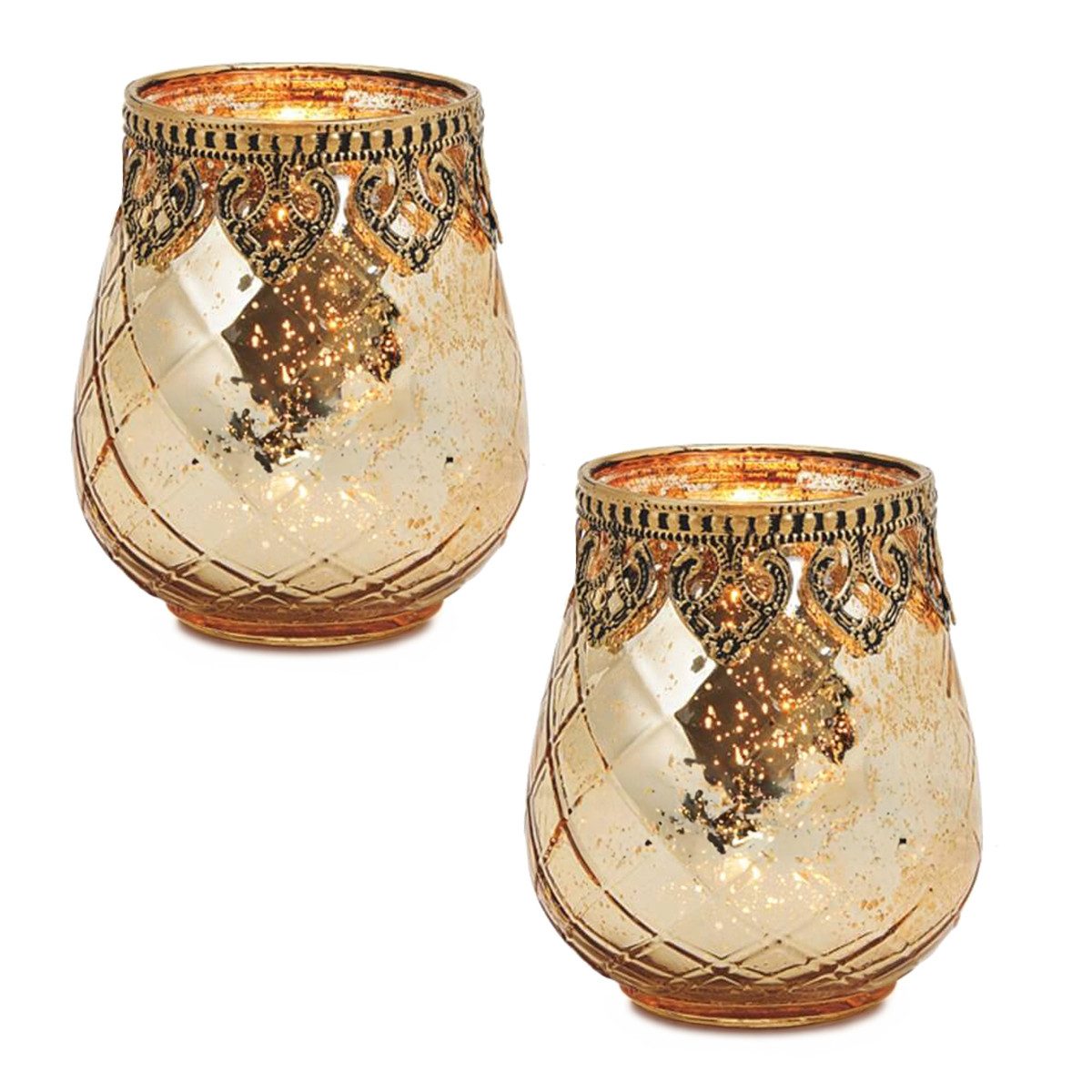 matches21 HOME & HOBBY Bilderrahmen Vintage Kerzengläser Set Outdoor Windlicht Laternen gold 10 cm, (2 St), Moderner Glas Kerzenhalter als Wohnzimmer Balkon Hochzeit Tisch-Deko