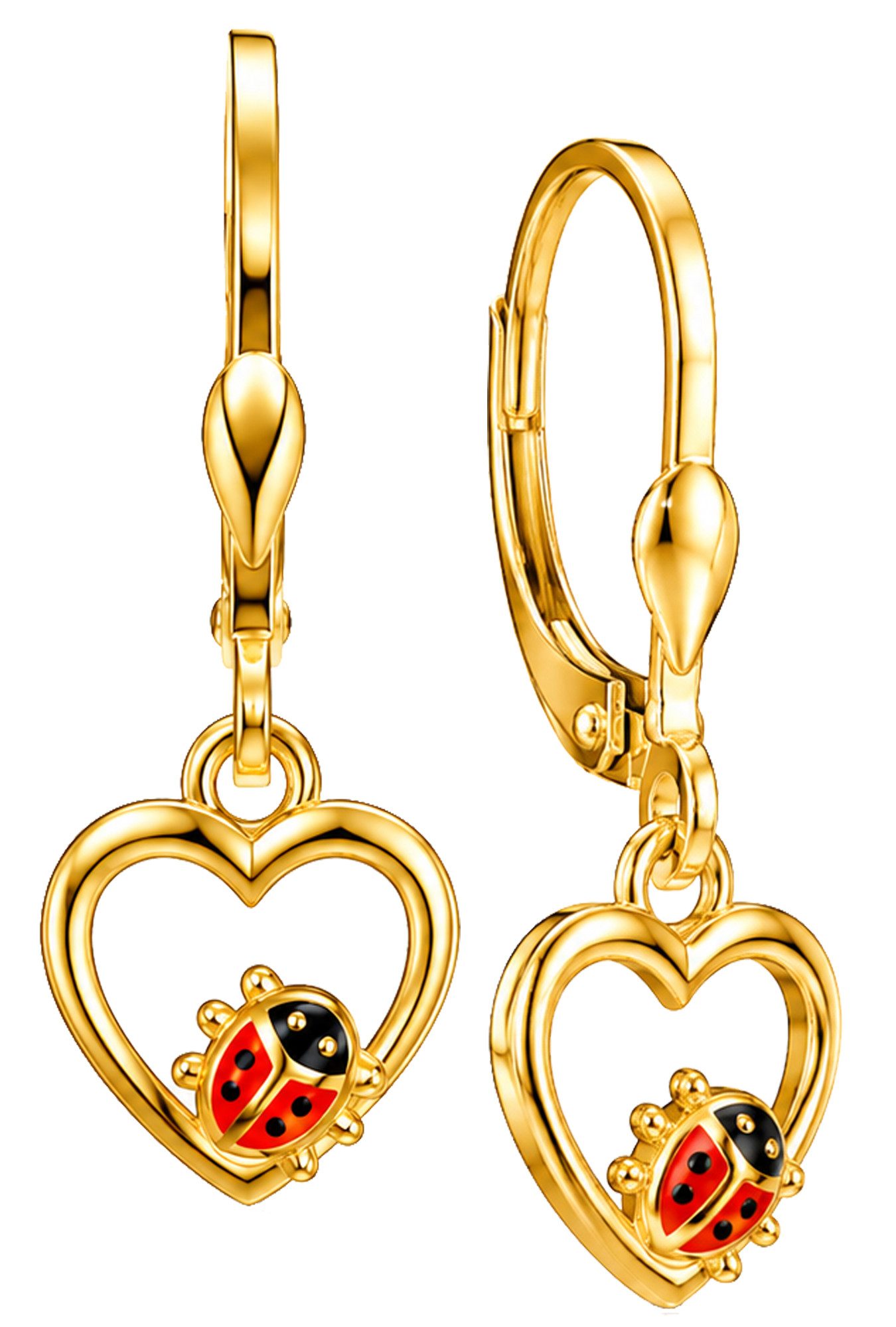 Limana Paar Creolen goldene Marienkäfer Mädchen Ohrringe Kinder Herz 925 Silber vergoldet (inkl. Dose Silberschmuck Echtschmuck Schmuck Geschenk für Geburtstag), Einschulung Schulanfang Nikolaus Kommunion Weihnachten Ostern