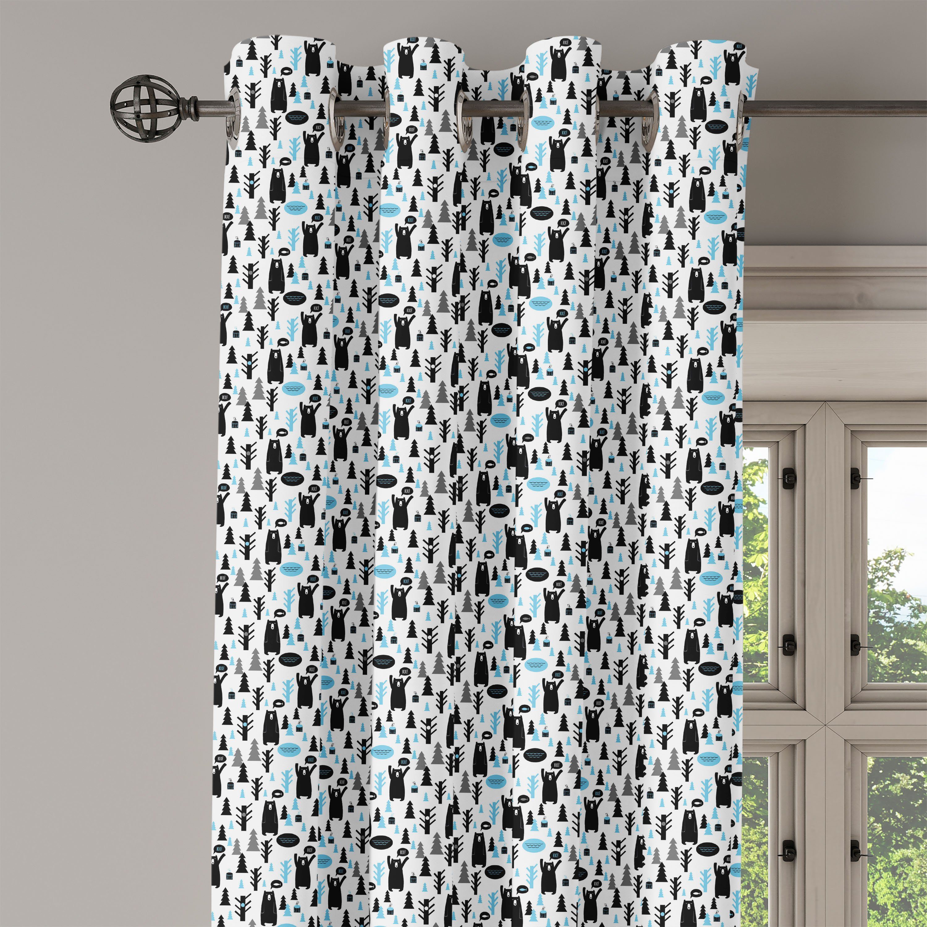 für Wohnzimmer, Moderne Dekorative Abakuhaus, Waldtiere Gardine Schlafzimmer 2-Panel-Fenstervorhänge Joy Bär