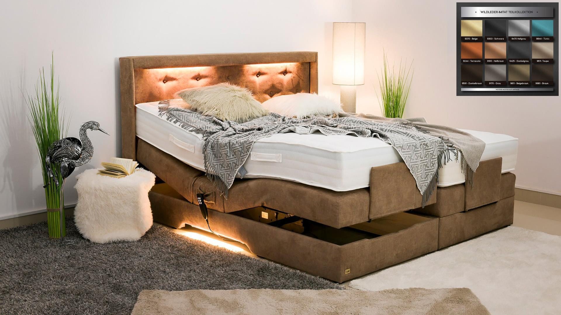 PAARA Boxspringbett Paris elektrisch verstellbar mit Motor LED alles, mit einzigartigem Belüftungssystem