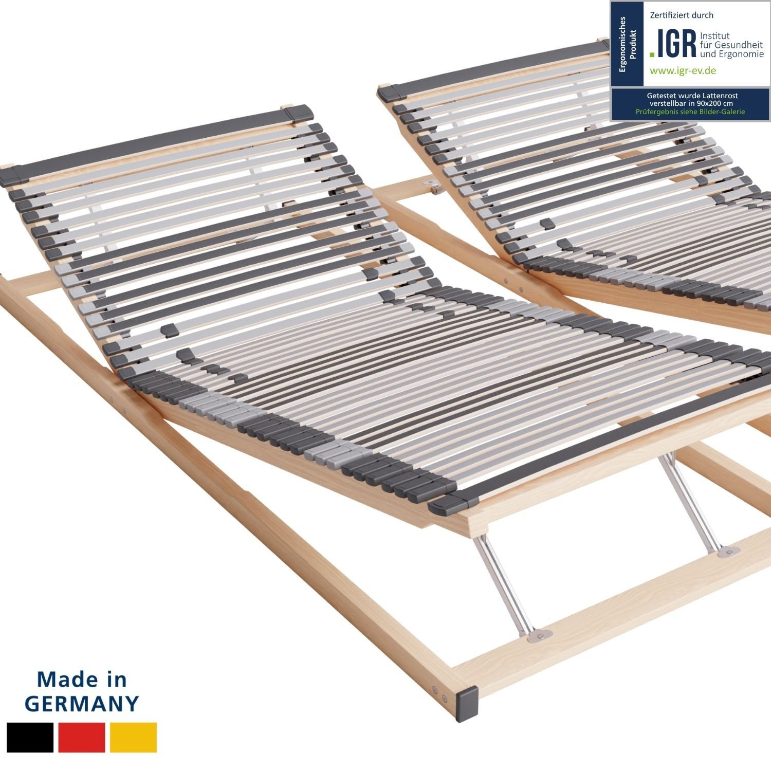 Lattenrost Ergonomischer 7-Zonen Lattenrost, Fertig Montiert, Manuell Verstellbar, AM Qualitätsmatratzen, Kopfteil Kopfteil 13-fach höhenverstellbar, Fußteil Fußteil 13-fach höhenverstellbar, 180x200 cm