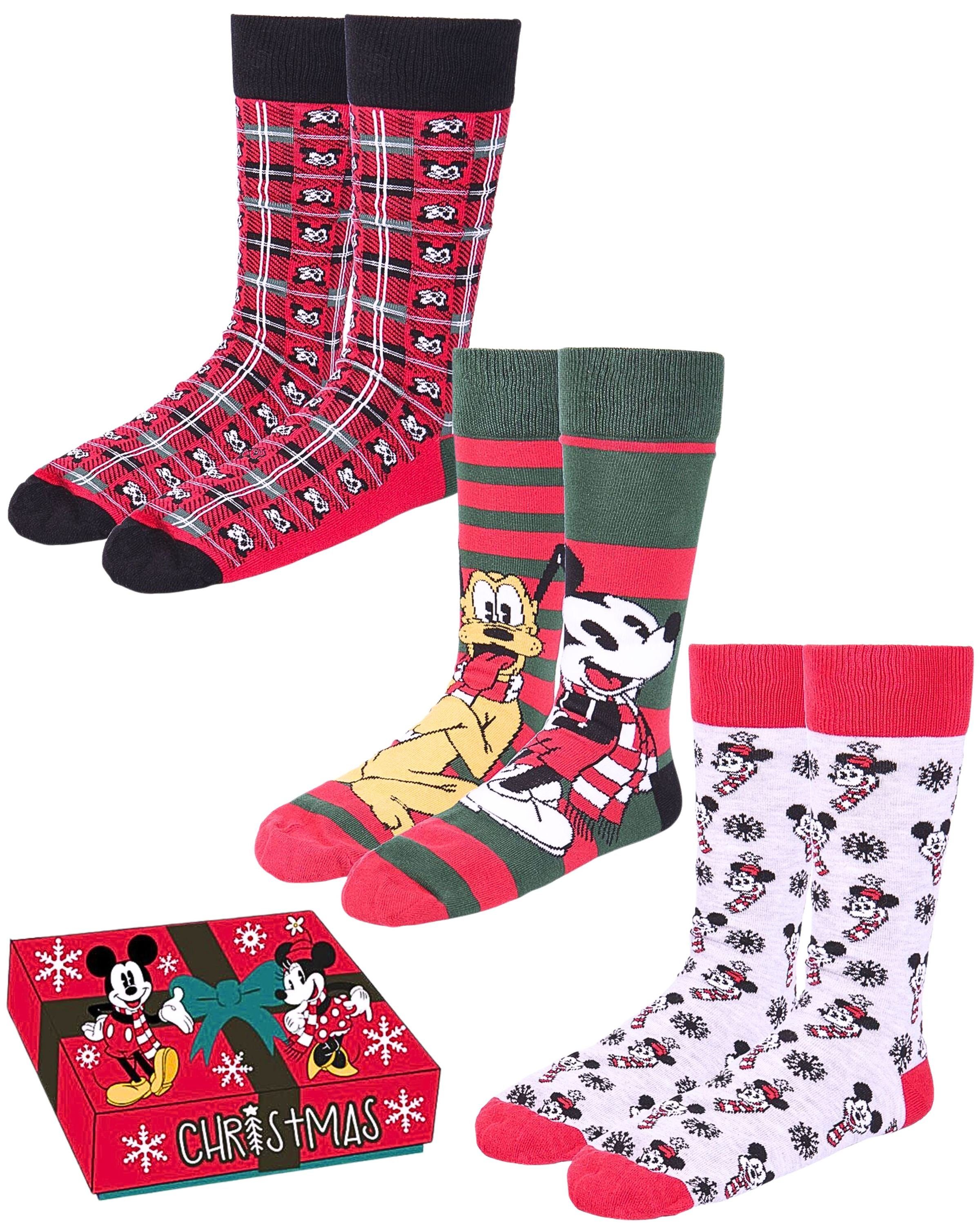 im Mickey Strümpfe (3-Paar) 40-46 Weihnachtsset Mouse Micky Gr. Maus Socken Geschenkkarton Disney