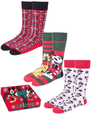 Disney Mickey Mouse Socken Micky Maus (3-Paar) Strümpfe Weihnachtsset im Geschenkkarton Gr. 40-46