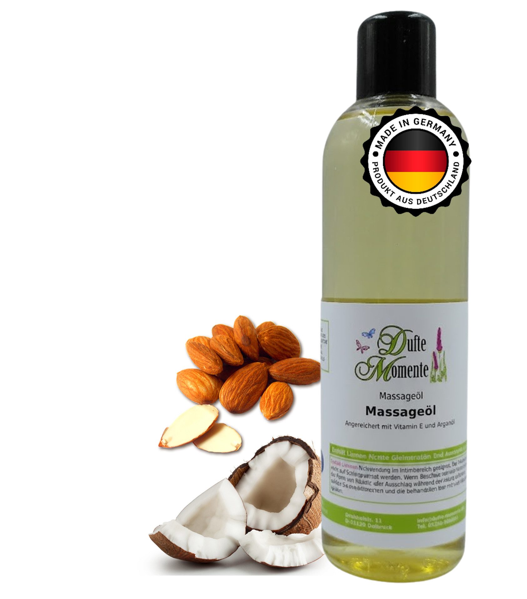Dufte Momente Massageöl Kokos - Mandel 250ml - 3 L, hochwertige Pflanzenöle als Basis, vegan und ohne Tierversuche