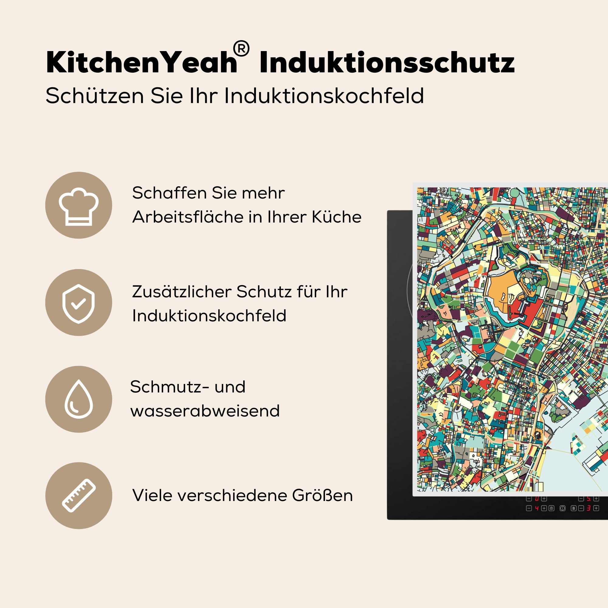 MuchoWow Herdblende-/Abdeckplatte Karte Arbeitsplatte küche tlg), (1 78x78 Japan cm, - Mosaik, Vinyl, - Ceranfeldabdeckung, für