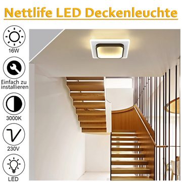 Nettlife LED Deckenleuchte Schwarz 3000K 16W/14W Deckenlampe Modern, LED fest integriert, Warmweiß, Wohnzimmer Treppenhaus Schlafzimmer Küche Flur