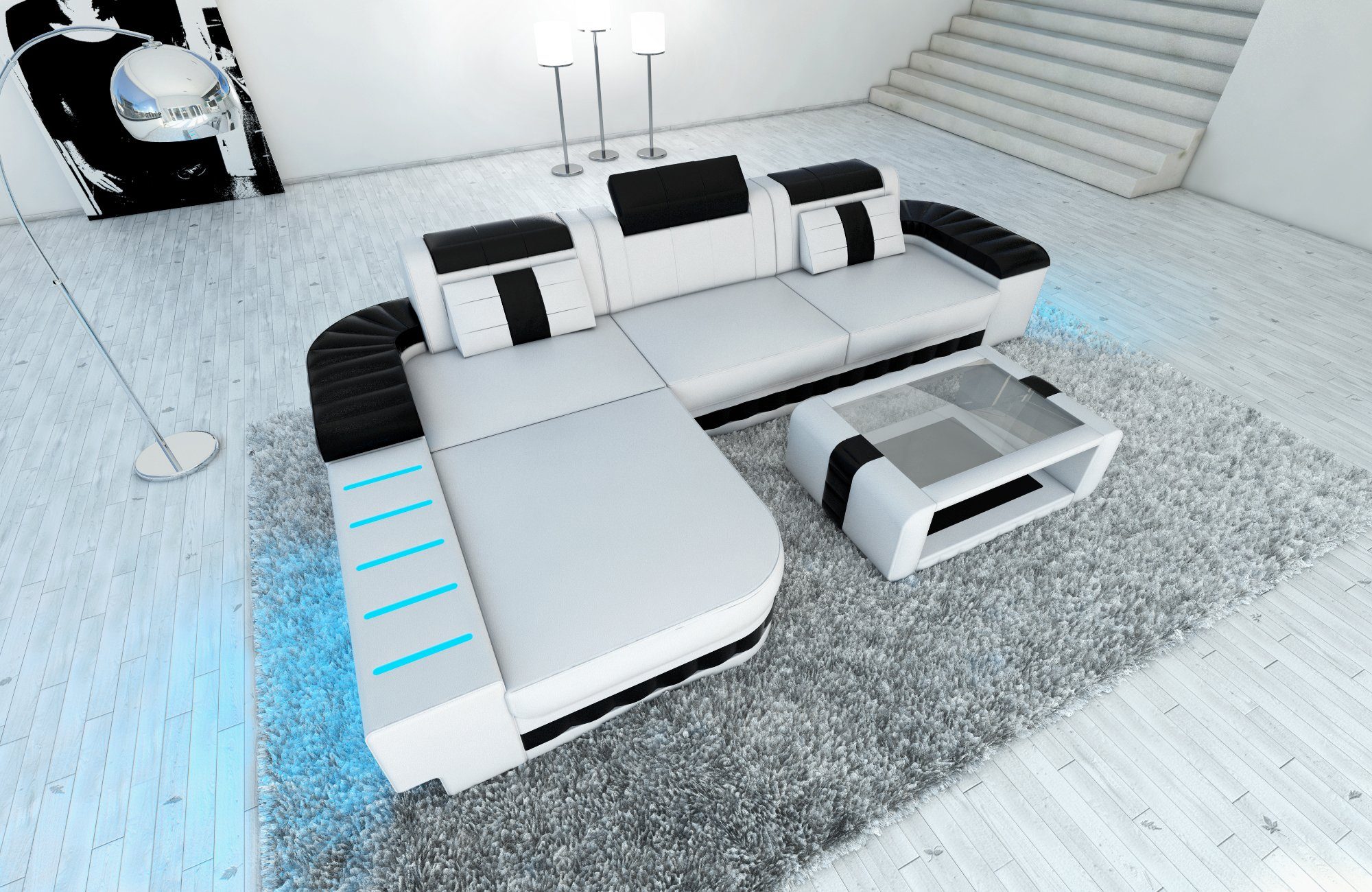 Sofa Dreams Ecksofa Ledersofa Bellagio L Form Leder Sofa Ledercouch, Couch, mit LED, wahlweise mit Bettfunktion als Schlafsofa, Designersofa