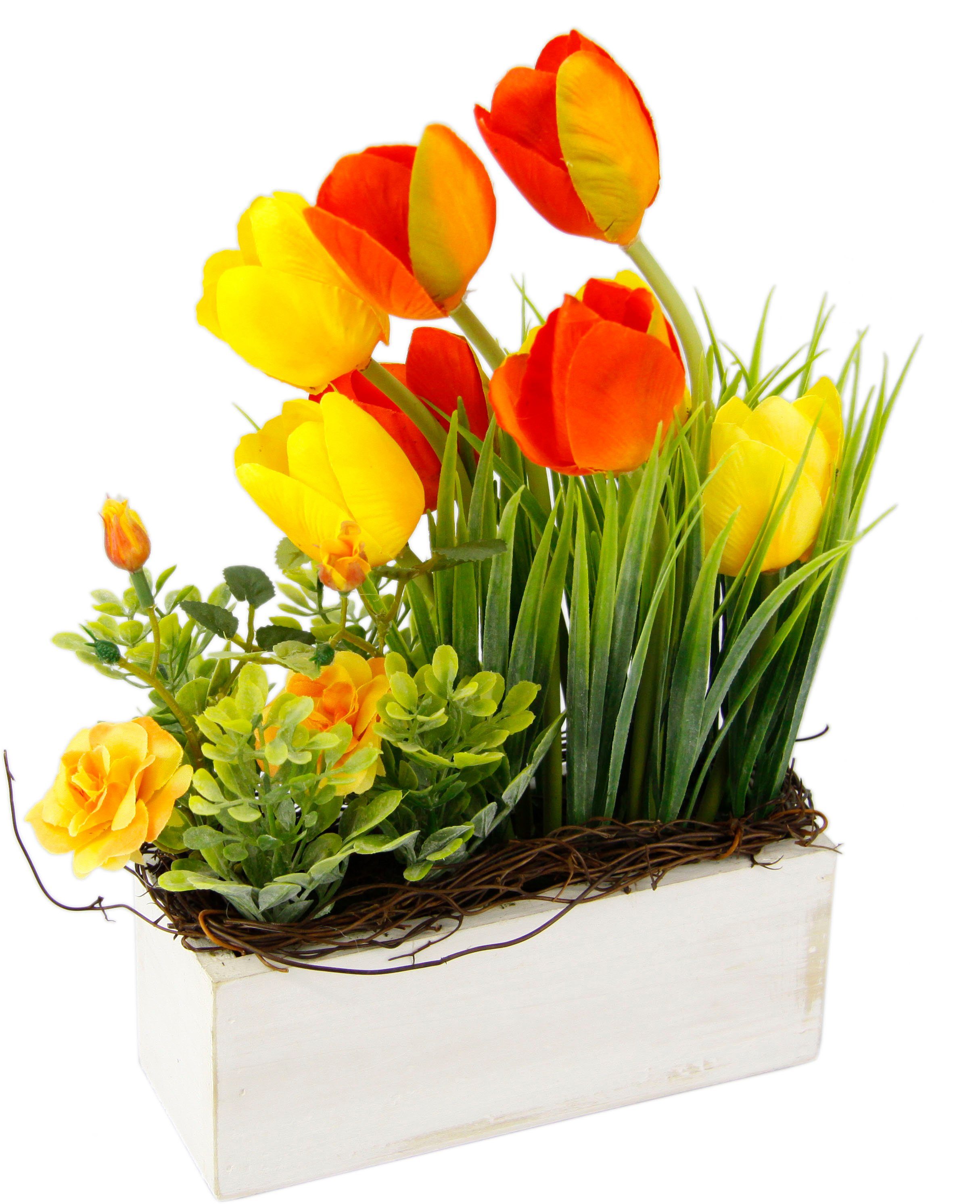 my home Gestecke "Tulpen Wildrosen und Gras", Im Topf, aus Holz, Blumendeko günstig online kaufen
