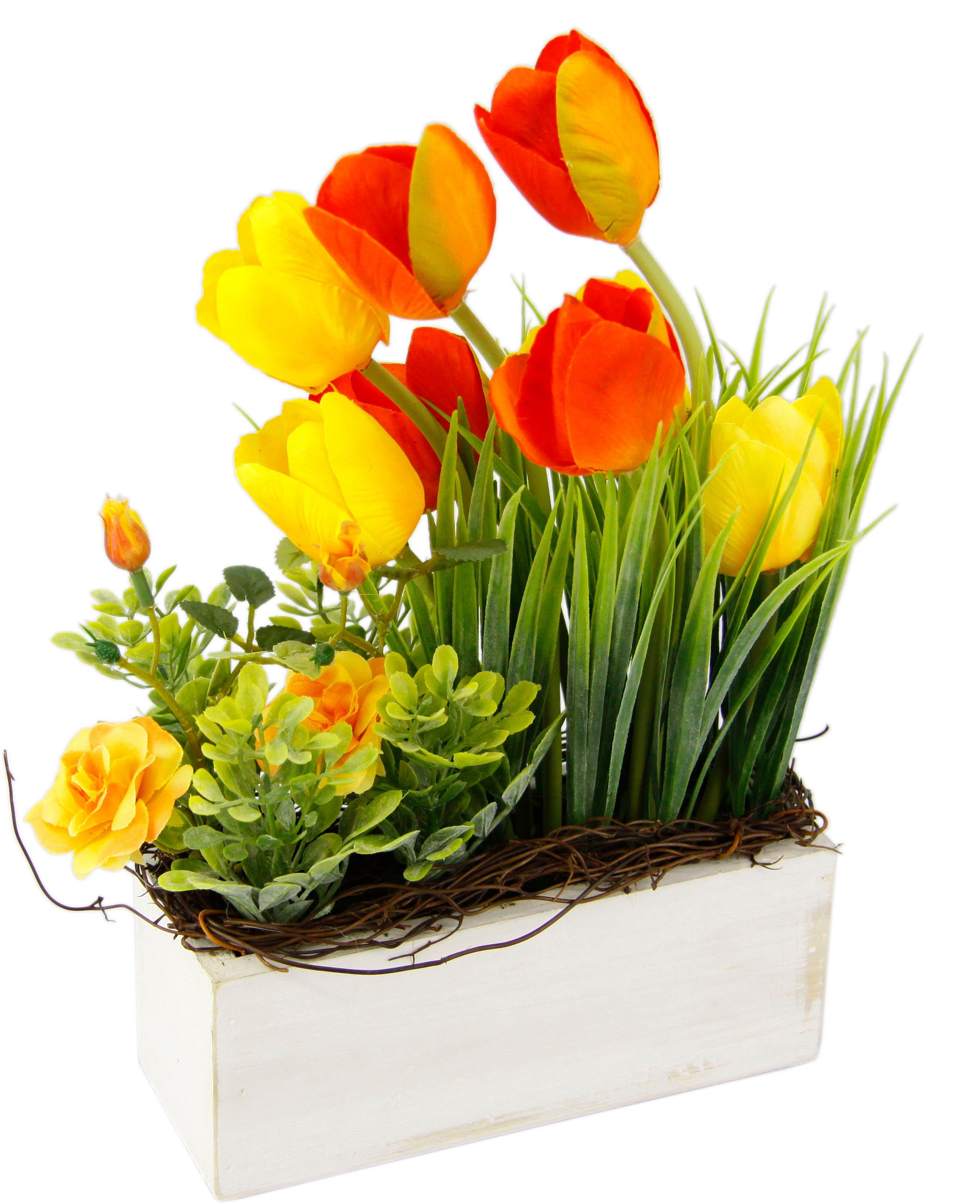 Gestecke Tulpen Wildrosen und home, my Höhe Gras, cm, Im Topf, aus Blumendeko 26 Holz
