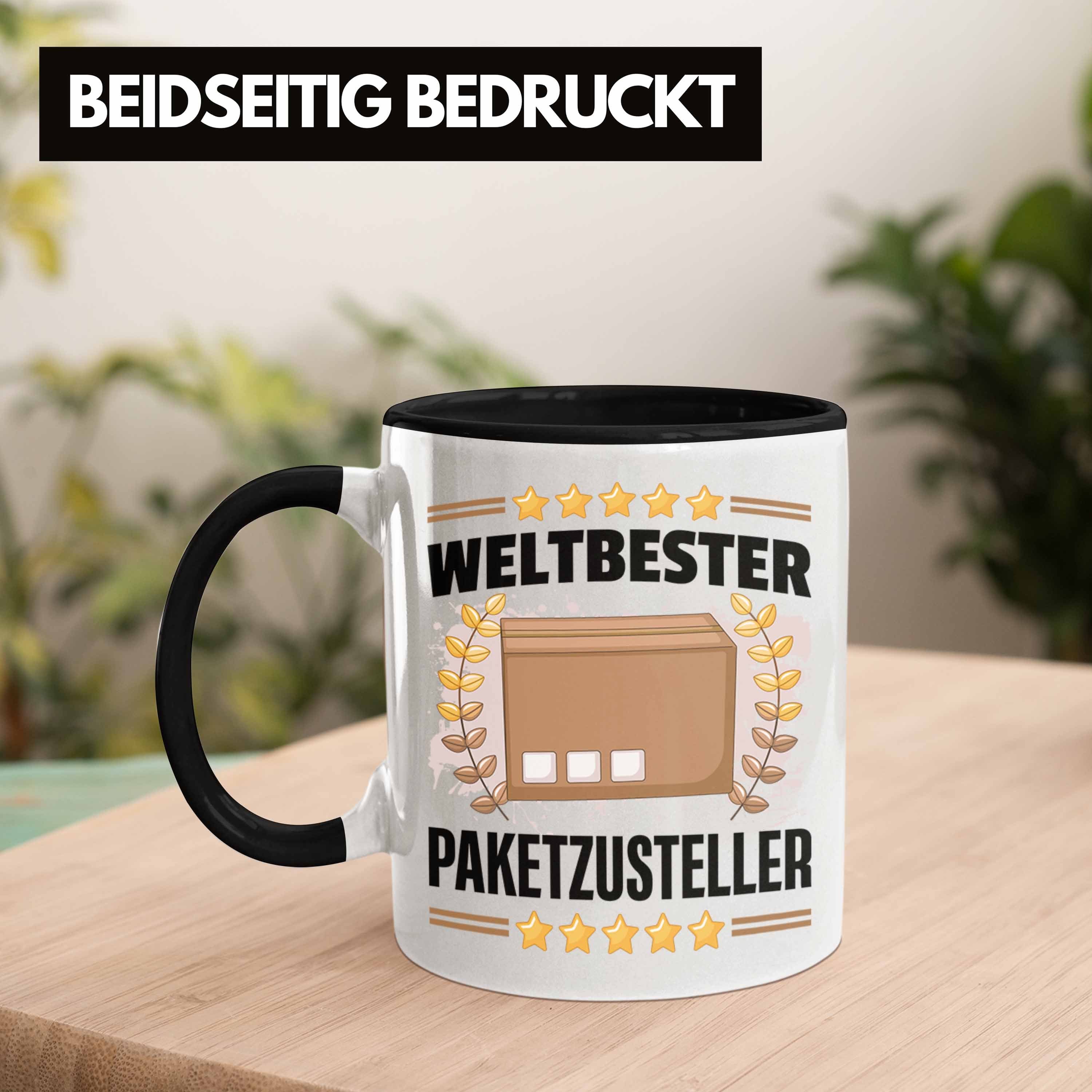 Schwarz Weltbester Tasse Paketzusteller Geschenkidee Spruch Postbote Trendation Tasse Paketbote