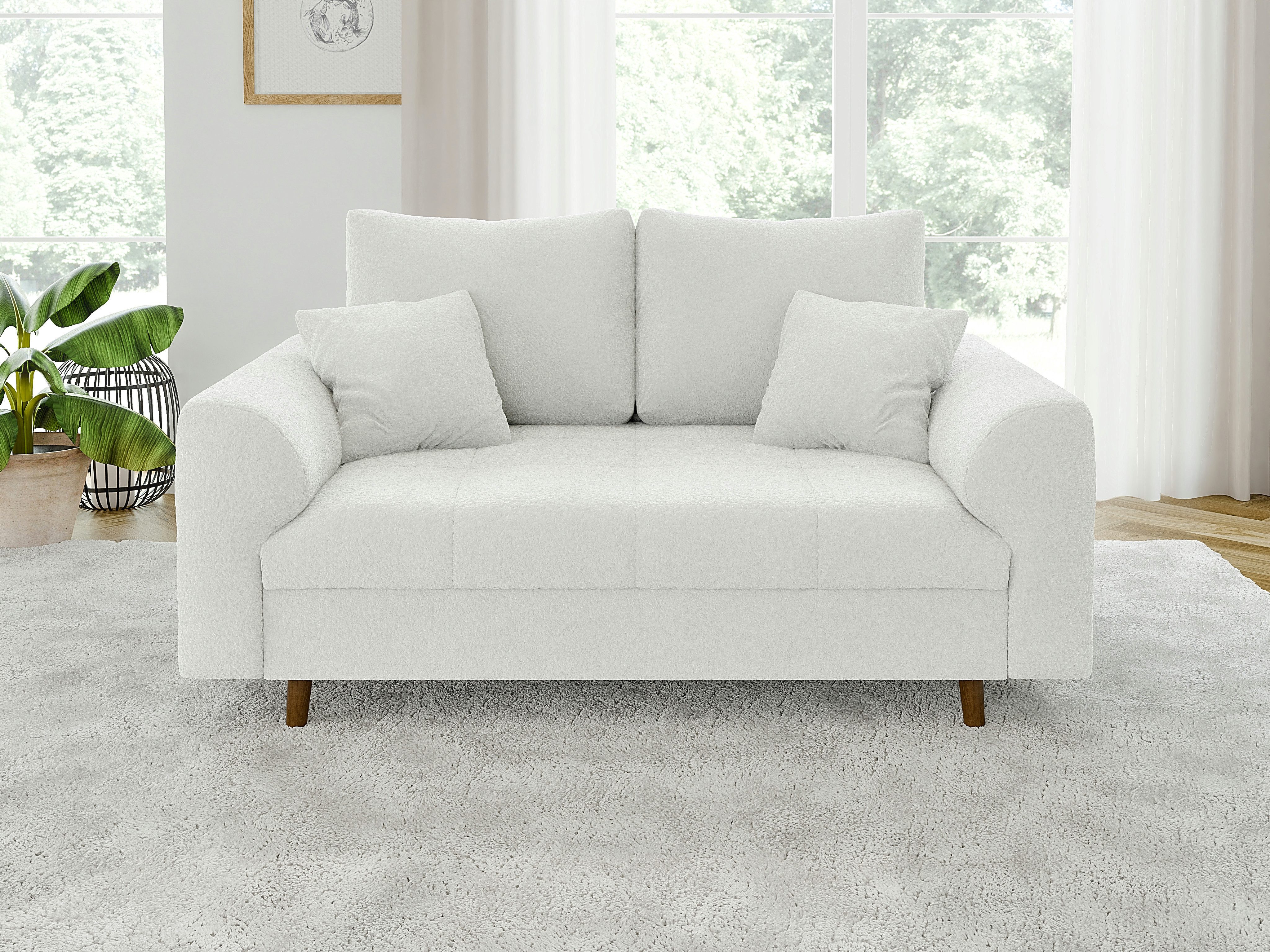 S-Style Möbel 2-Sitzer Sofa Leif mit Holzfüßen im skandinavischen Stil aus Boucle-Stoff, mit Wellenfederung