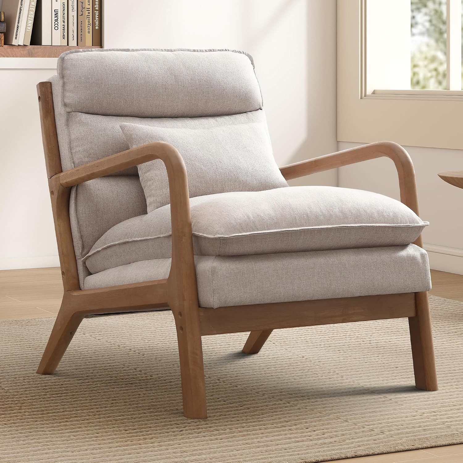 CANMOV Relaxsessel Sessel mit Kissen, Loungesessel mit hoher Rückenlehne, Einzelsessel (1-St), Natürliches Holz, Liegestuhl mit Armlehne und Kissen, für Wohnzimmer