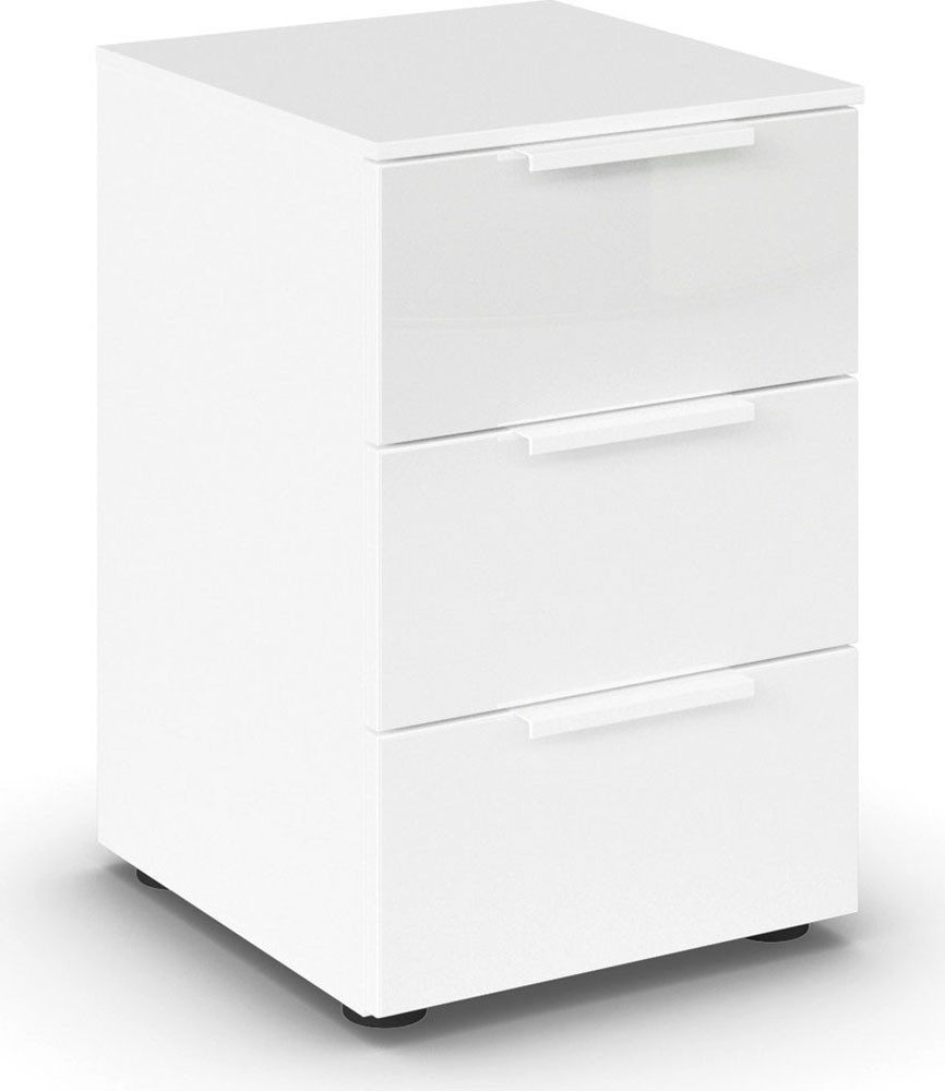 rauch Nachtkommode Nachttisch Nachtschrank Nachtkonsole FLIPP mit Glasfront (Breite 40 cm), mit 3 Schubladen und Soft-Close-Funktion sowie Glasfront