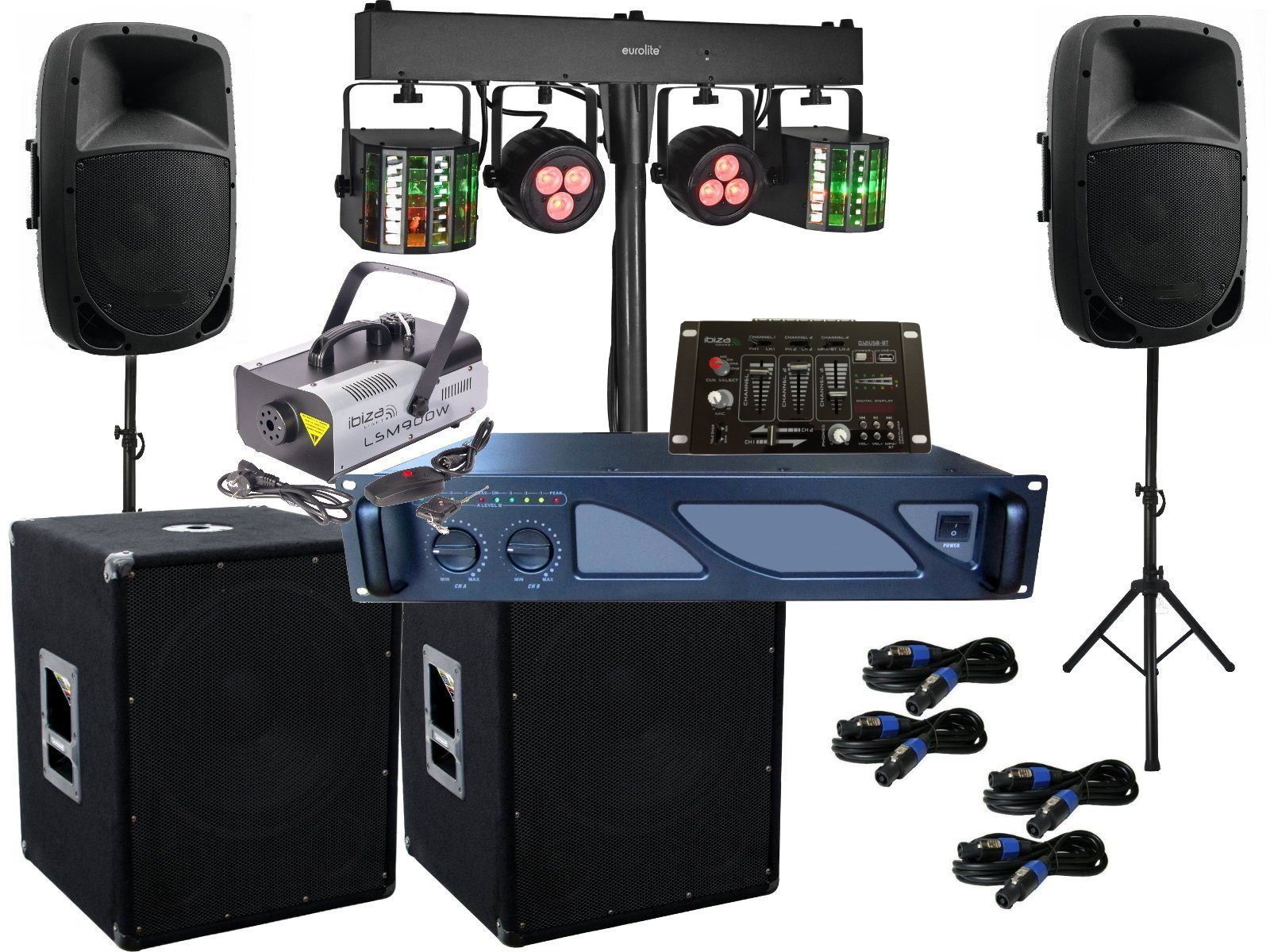 DJ Komplett Set 19 Anlage Nebel LED Licht Verstärke Musikanlage Party-Lautsprecher
