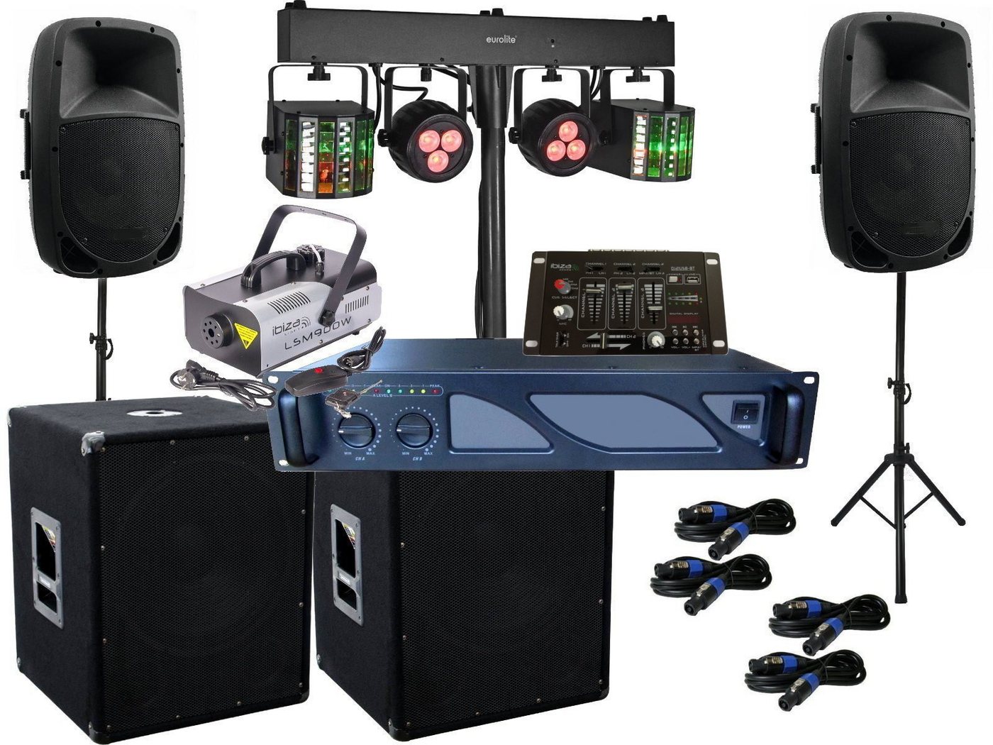 DSX DJ Komplett Set 19 Anlage Nebel LED Licht Verstärke Musikanlage Party-Lautsprecher (1500 W)