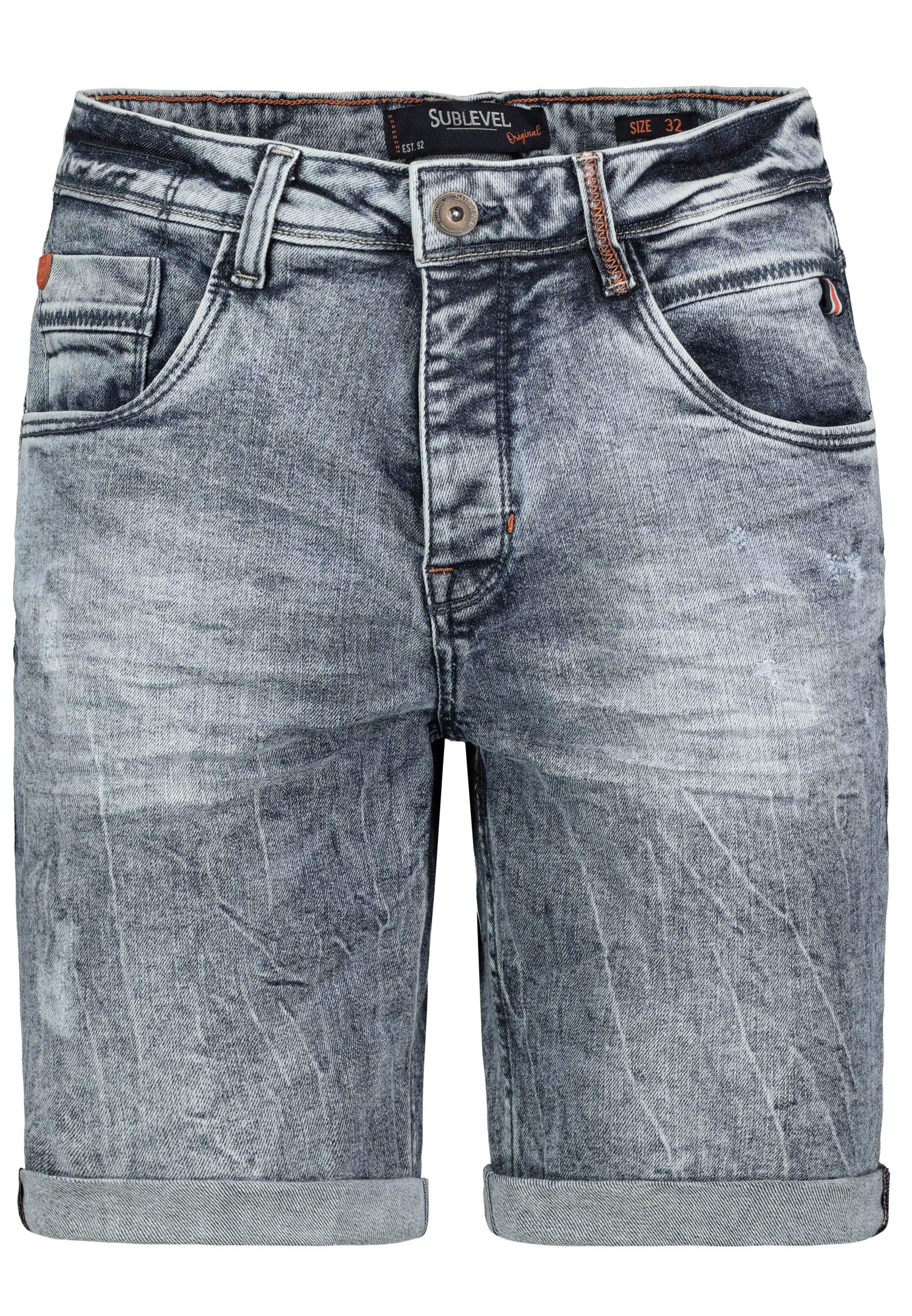 SUBLEVEL Jeansshorts Used Look Five Pocket Basic Sommer für Herren (1-tlg) Baumwolle Normal Fit Einfarbig atmungsaktiv Reißverschluss