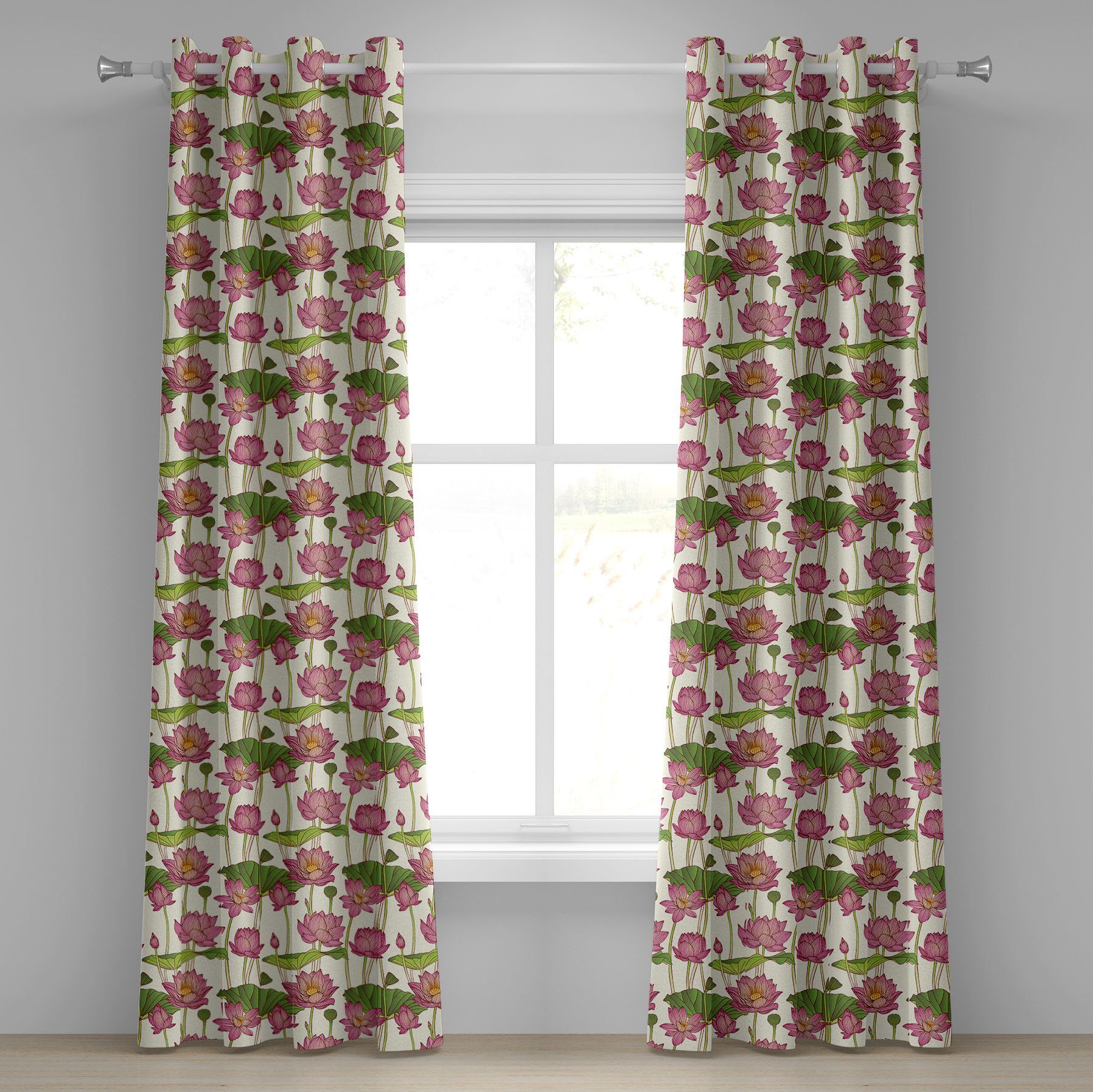 2-Panel-Fenstervorhänge Wohnzimmer, Blumen Dekorative Abakuhaus, für Schlafzimmer Pinke Gardine Lotus