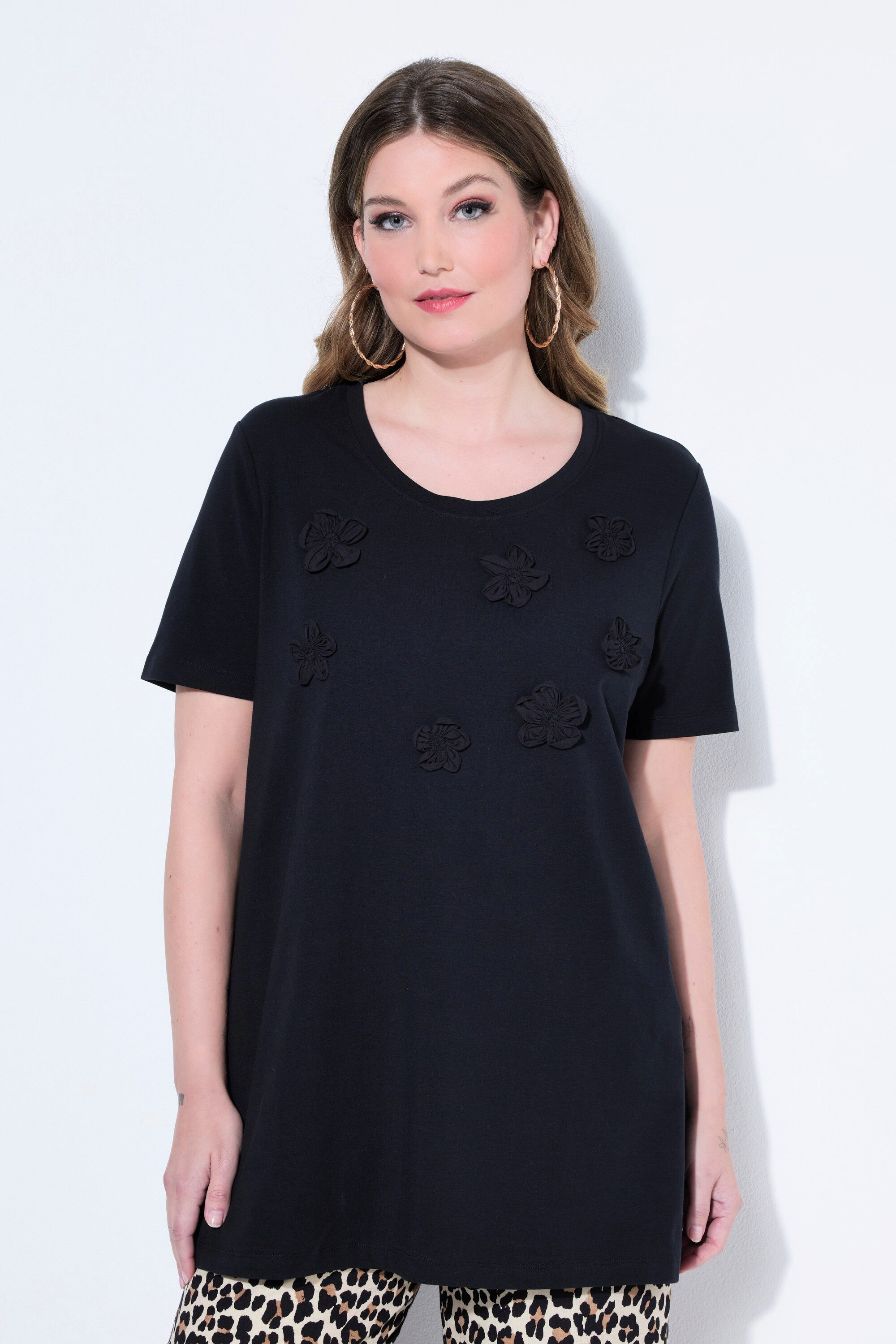 MIAMODA T-Shirt T-Shirt A-Linie3D-Blüten Halbarm